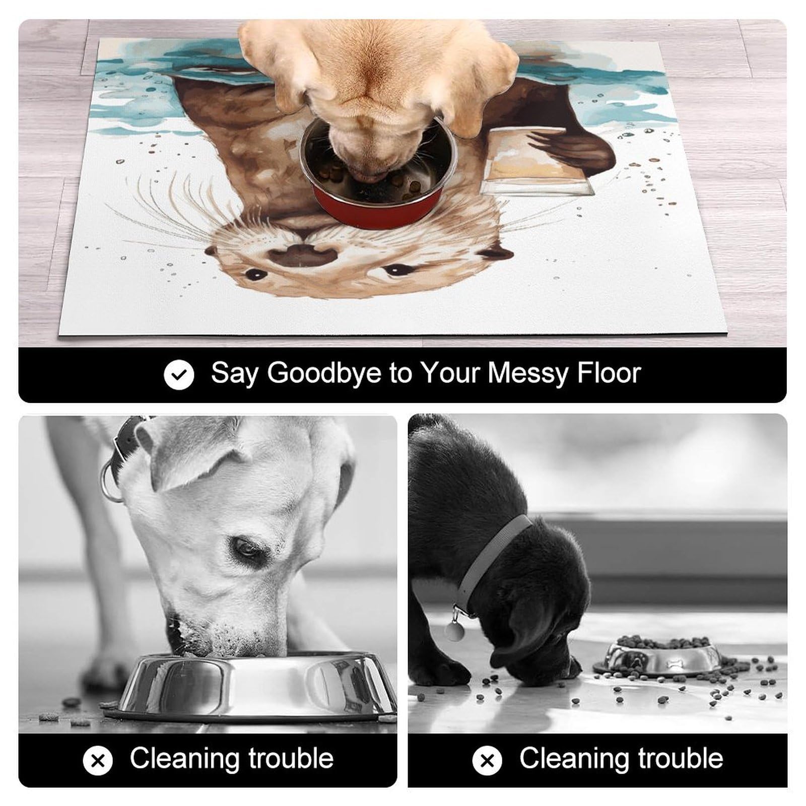 Tapis de nourriture pour chat en loutre de mer – Tapis d'alimentation antidérapant pour chien facile à nettoyer pour la nourriture et l'eau, tapis de gamelle pour chien et chat, 61 x 81,3 cm