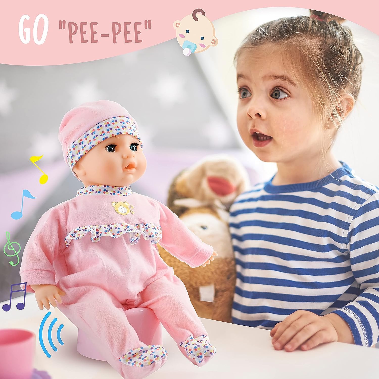 SMILESSKIDDO 16 Inch Interactive Baby Doll Preschool Toys for Toddler Pink | With Different Sounds and Accessories Crying Talking Feeding Features Soft Cotton Body Pretend Play Gifts for Girl product thumbnail 3