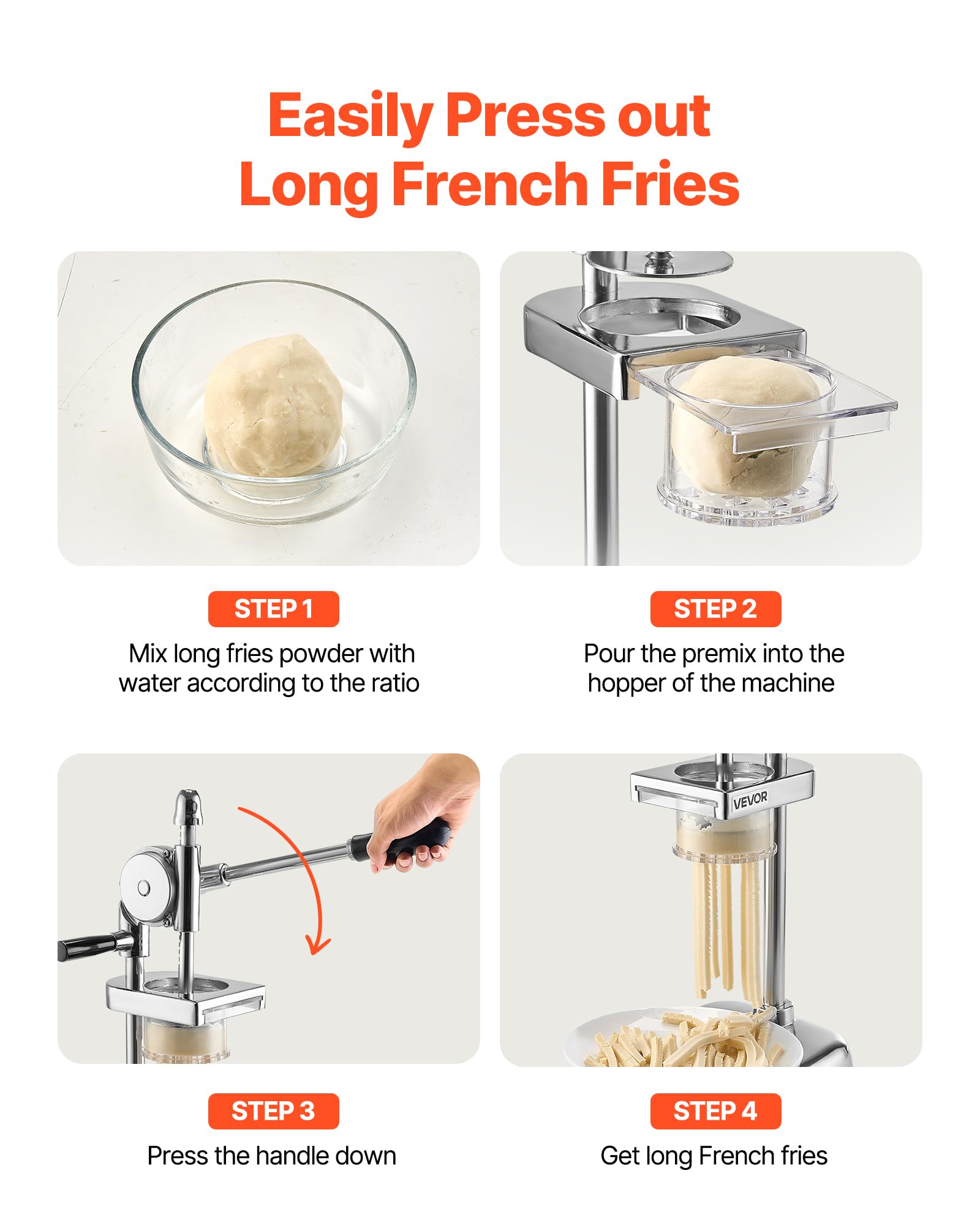 VEVOR Super long French Fry Squeezer, Commercial Fried Potato Strips Maker, Extra Long Japanese Style French Fries Maker with Pull-out Extruder, Manual Mashed Potato Extruder for Food Truck, Kitchen