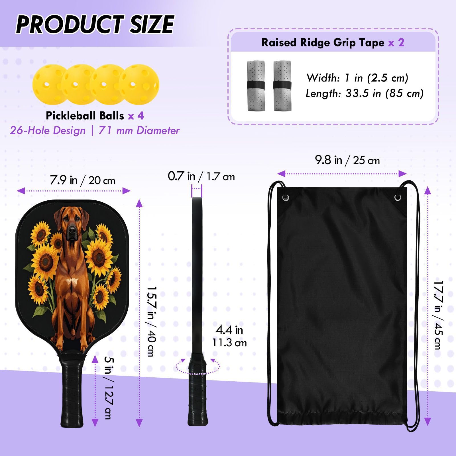 Sunflowers Dog Spin - Paleta de pickleball de carbono