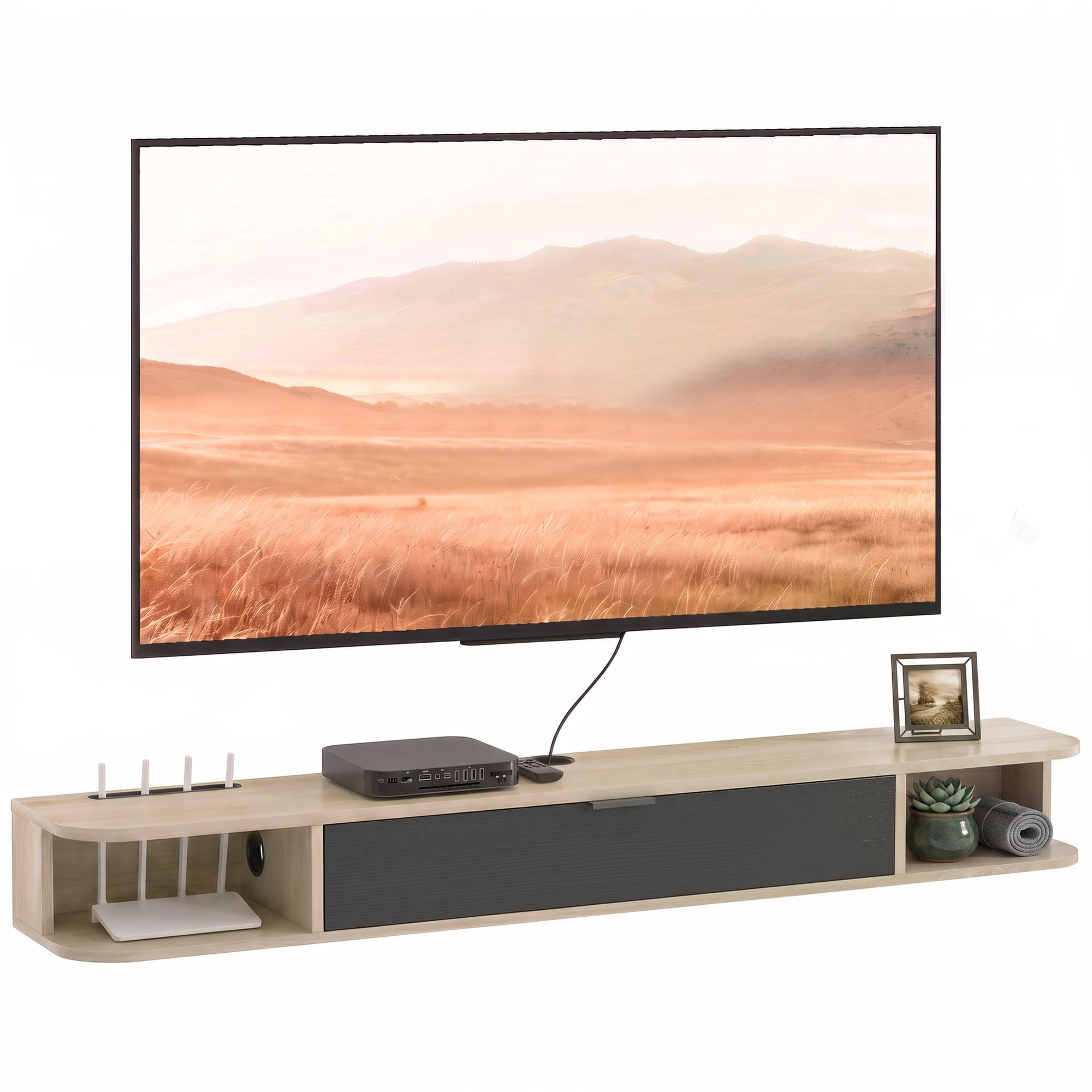 HOMCOM Ścienny mebel TV 140cm do TV 60", Naturalne drewno & Czarny