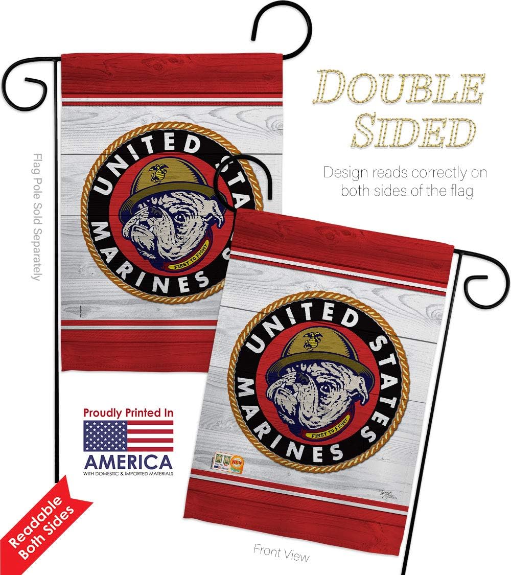 Marine Bulldog Garden Flag Set Wall Holder Armed Forces Corps USMC Semper Fi United State American Military Veteran Retire Official Small Gift Yard House Banner Double-Sided Made In USA 13 X 18.5