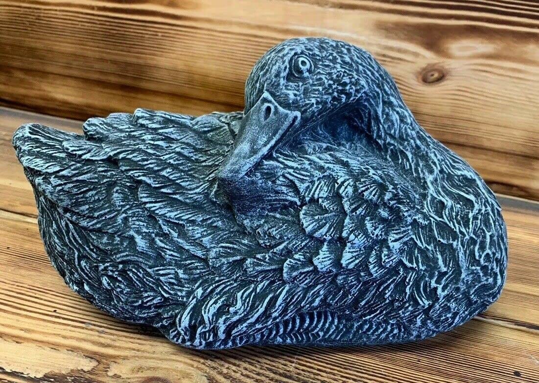 J And L Stone Ornaments Grey/Beige Stone Garden Cute Laying Sleeping Goose Duck Swan Statue Ornament