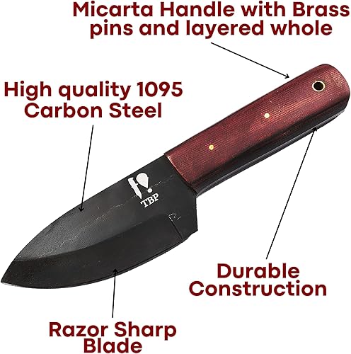 Miniatura 3 de TBP Cuchillo de caza hecho a mano de acero al carbono, equipo táctico perfecto para hombres, ideal para desollar, pescar, acampar, al aire libre,
