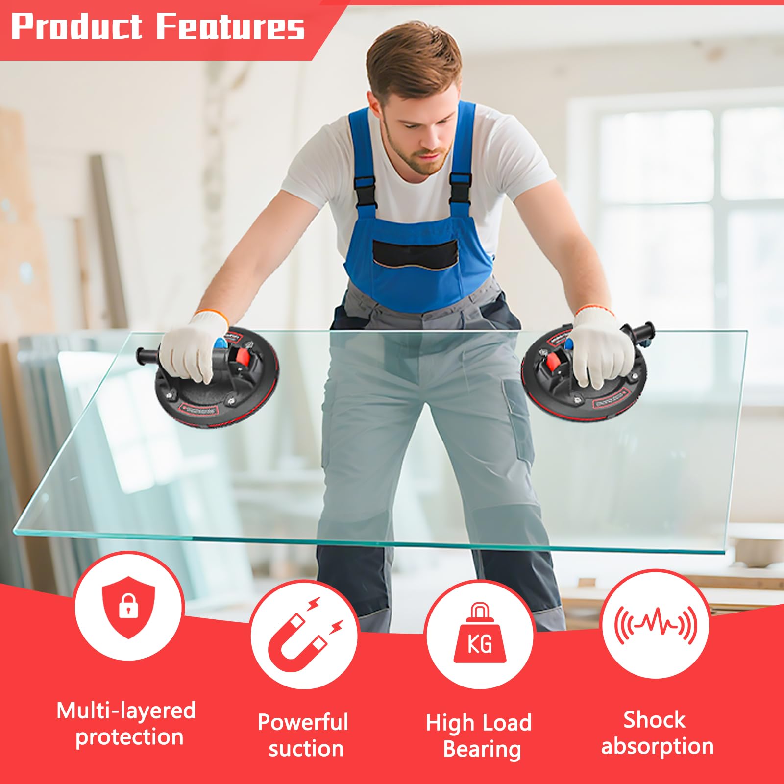 Ventosas Para Azulejos Y Cristal - Pack De 2, Carga Máxima 200 Kg Cada Una, Con Maletín, Para Transportar Baldosas, Mármol Y Vidrio