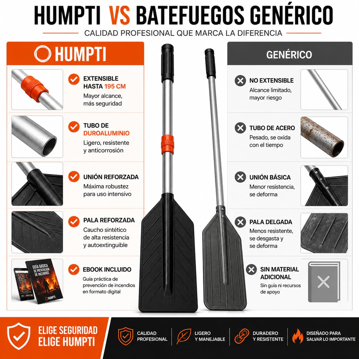 Batefuegos Forestal Extensible HUMPTI Guard Fire, Pala Apagafuegos, Batefuego Forestal Contra Incendios Forestales y Hogar, Alternativa a Extintor Para Casa y Coche, Bate Fuegos Kit Emergencia