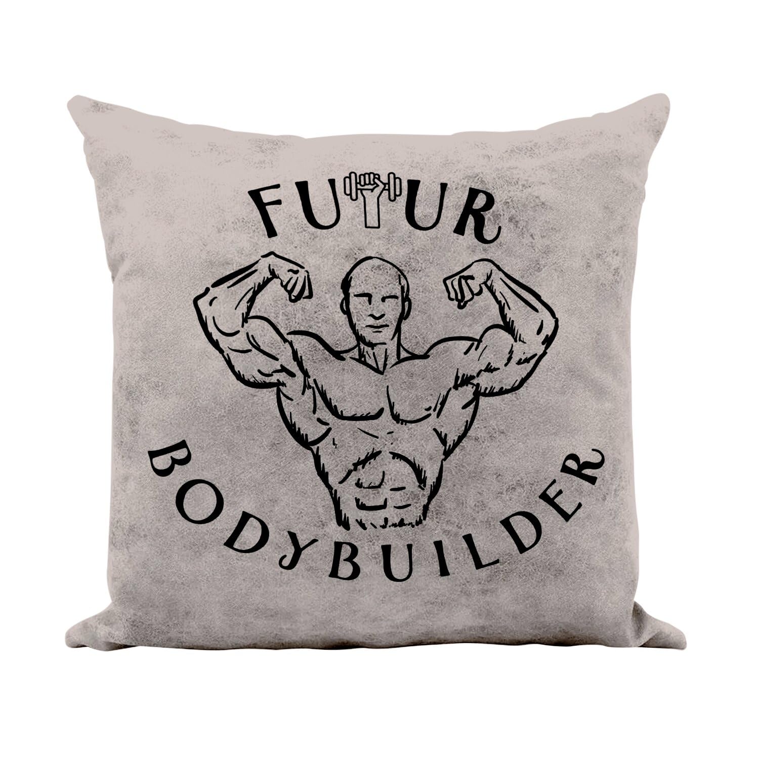 Coussin similicuir camel 40x40 cm motif bodybuilder avec housse et rembourrage inclus