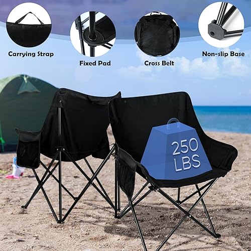 Miniatura 5 de HaSteeL Silla de camping para adultos, juego de sillas portátiles plegables compactas con bolsillos laterales para pesca al aire libre, senderismo,