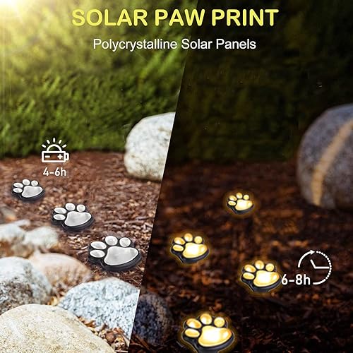 Miniatura 10 de Luces solares con estampado de patas tira de luces solares LED impermeables para exteriores (juego de 8), lámpara decorativa de perro y gato, luces