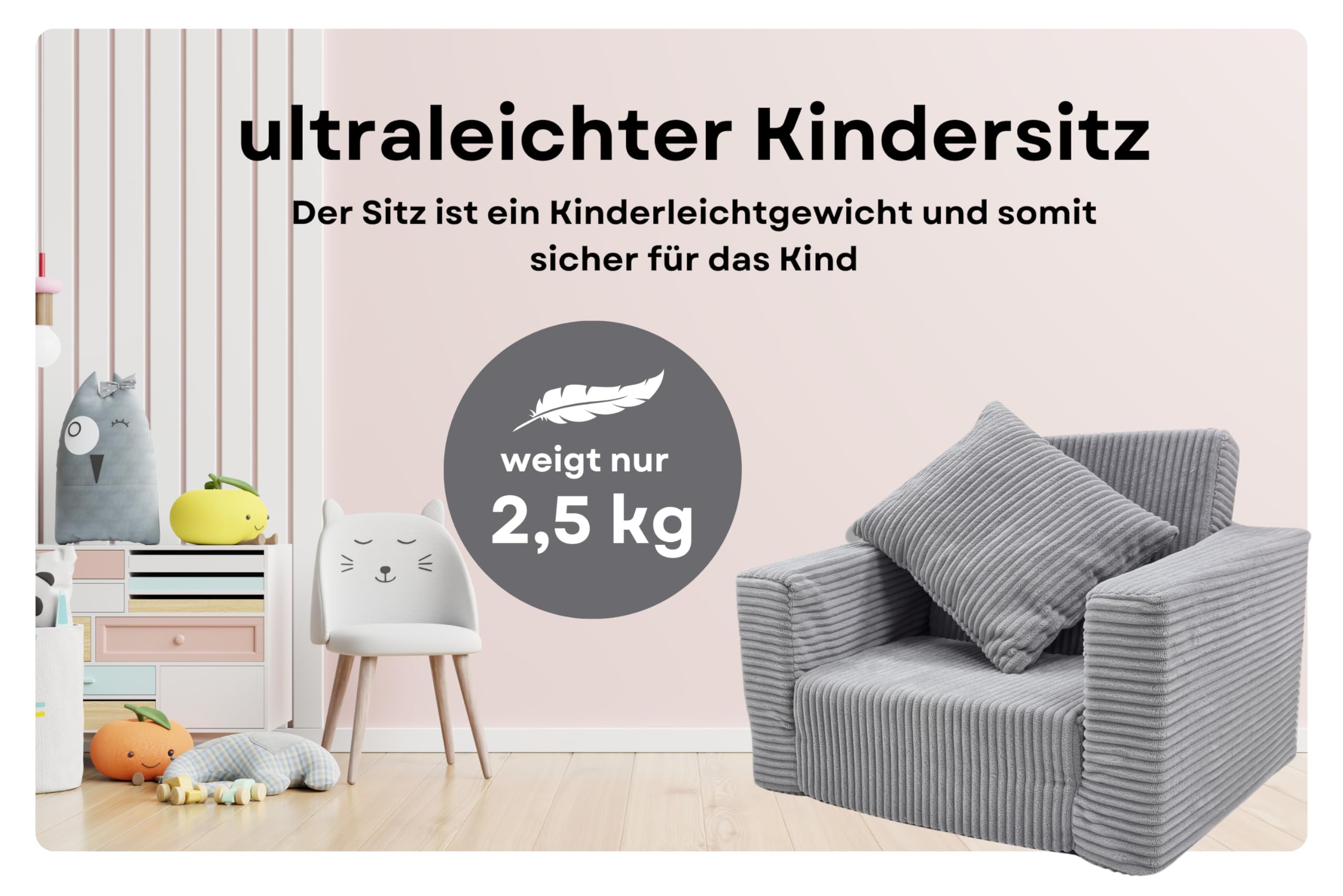 Odolplusz Składany fotel dziecięcy | Sofa dziecięca Mini-fotel dziecięcy Fotel przytulny | Meble dziecięce do pokoju dziecięcego | (sztruksowy grafit)