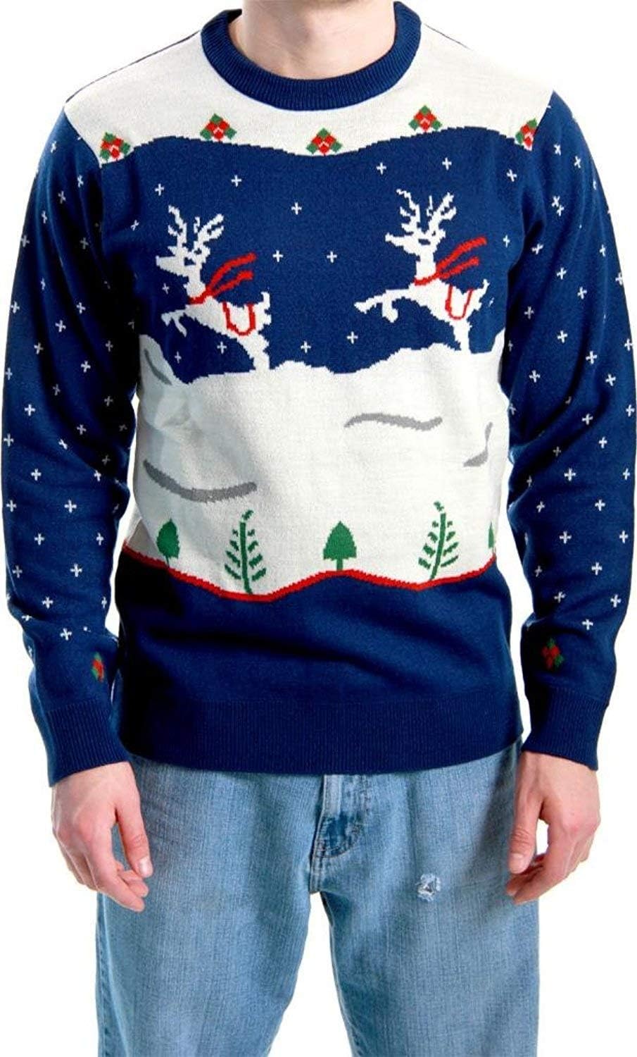 Ugly Christmas Sweater Step Brothers Dale Doback Prancing Reindeer Adult Navy Sweater
