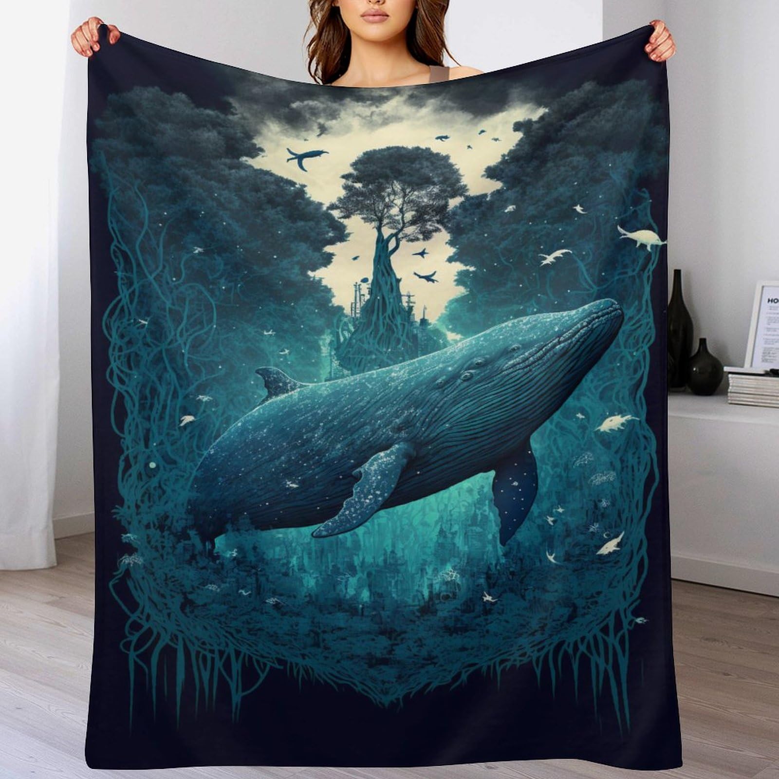 Couverture flannel chaude Baleine plaid canapé 140x180 entretien facile