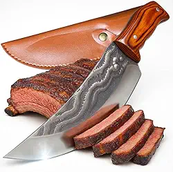 Faca Artesanal para Churrasco Picanheira Aço Inox Estilo Damasco Cabo Madeira Ultra Afiada Corte Preciso Carnes Picanha Costela Profissional Gourmet