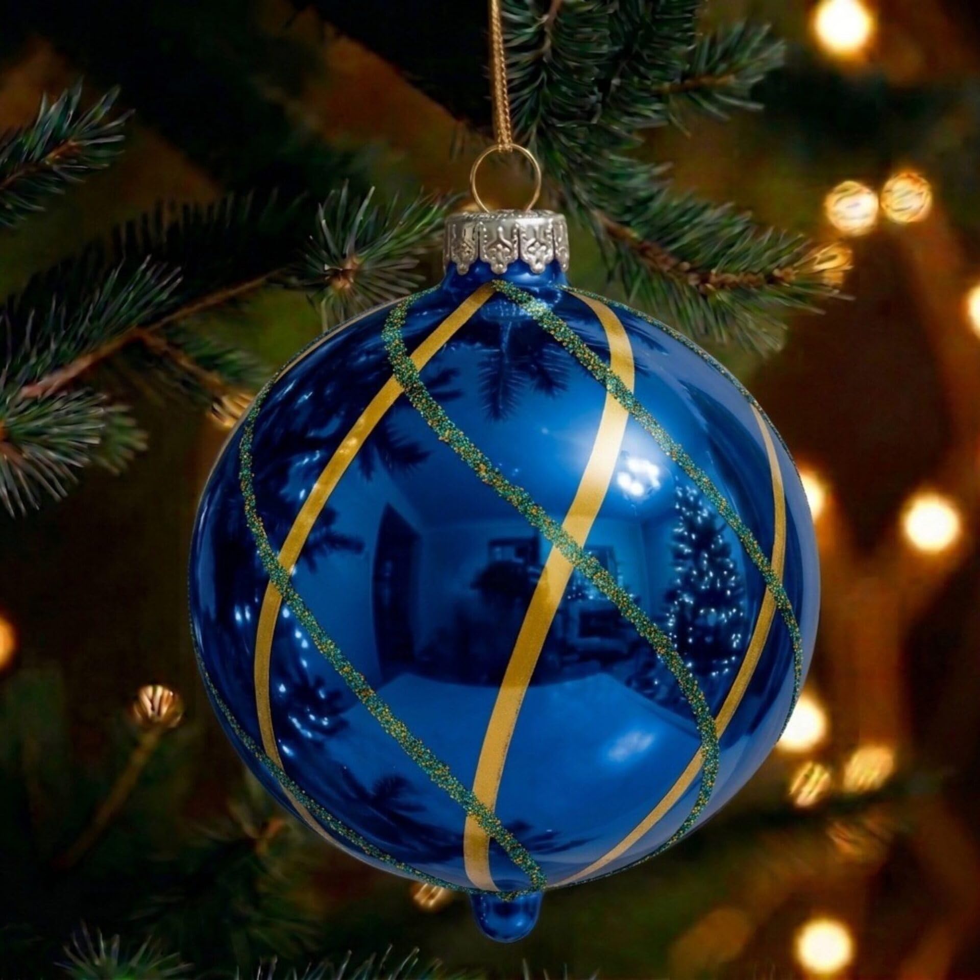 “Duke and Duchess” – 8 cm Weihnachtskugeln/Christbaumkugeln Azur blau Gold