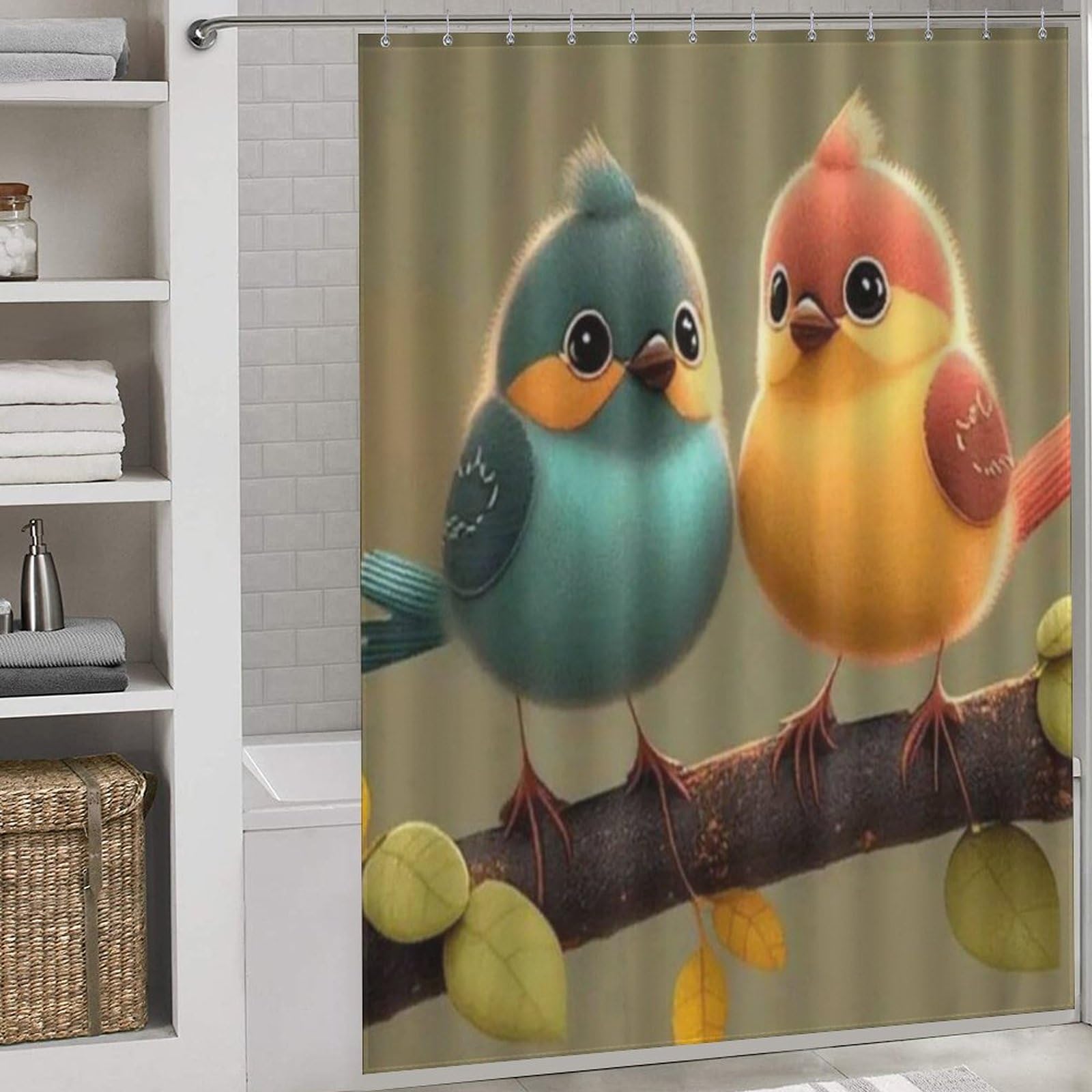 Rideau salle de bain oiseau en tissu lavable de qualité supérieure