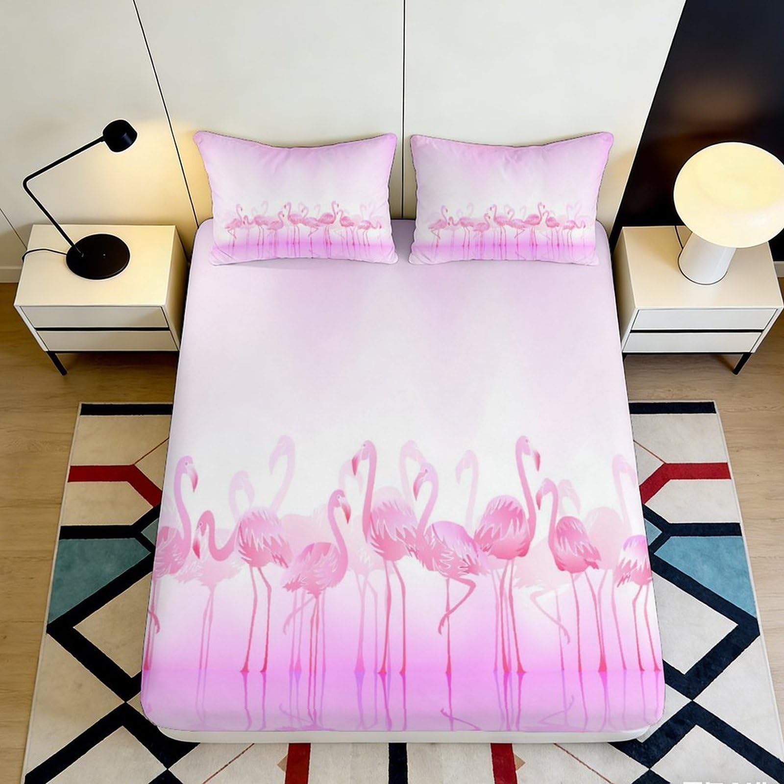3D Printed Pink Flamingo Fitted Sheet Microfiber Soft Anti-Slip Tropical Bird Mattress Cover Bedroom Decor 90x200x25cm