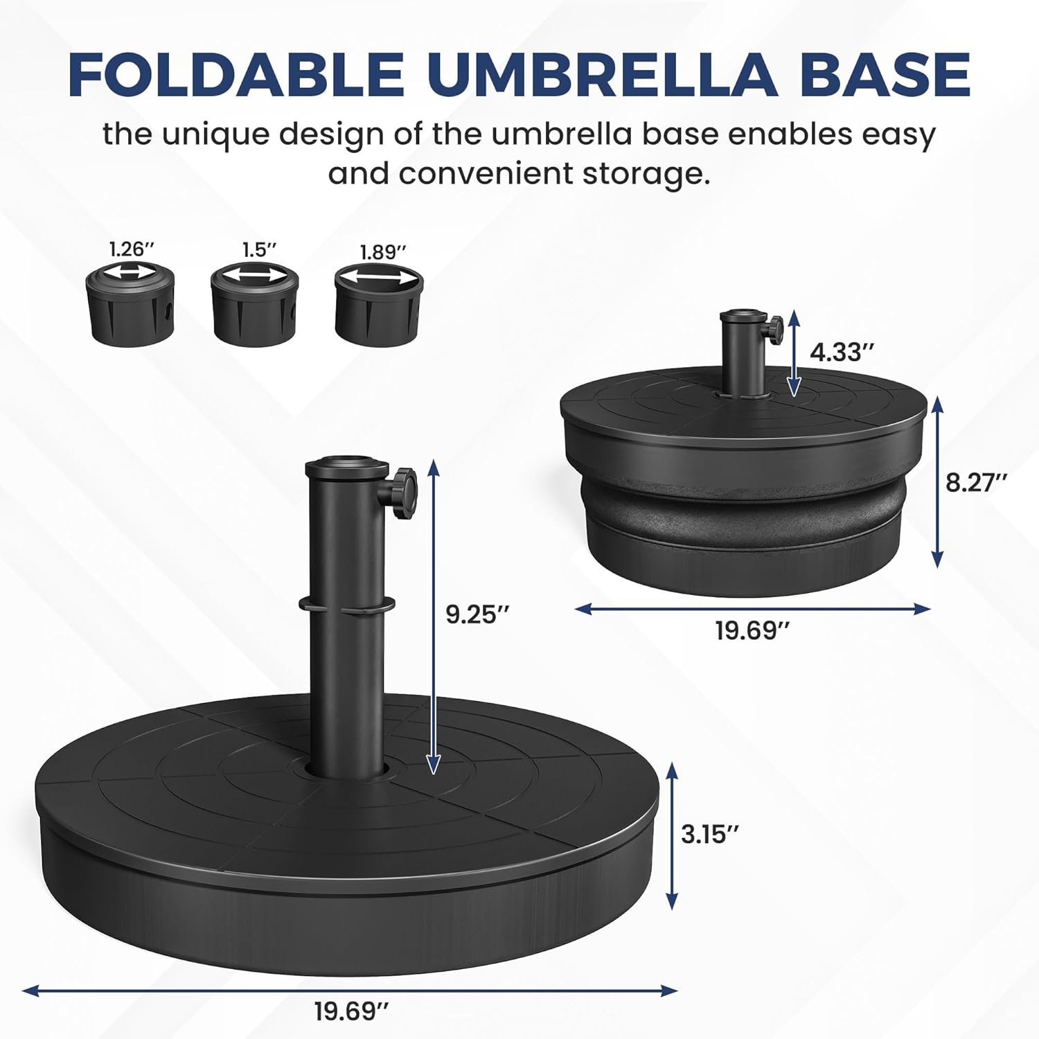 Outdoor Umbrella Base, Foldable Weighted Patio Umbrella Stands, Umbrella Base Suitable with 1.26''-1.89'' Pole Sizes, Heavy Duty Base for Holding Water, Sand, Gravel, HDPE Rust-Proof Base for Patio