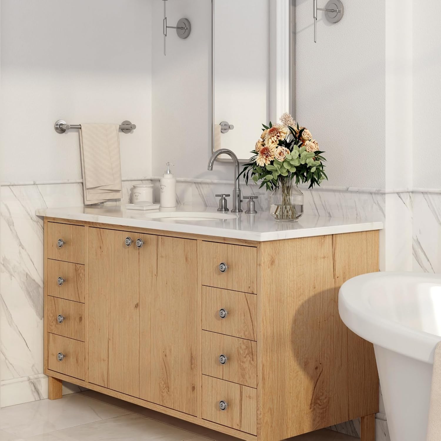 Carrara White 12 Pack of 3/5''x12'' Marble Pencil Liner Tile, Edge Trim Molding for Shower, Polished Bullnose Tile Trim for Kitchen and Bathroom Backsplash