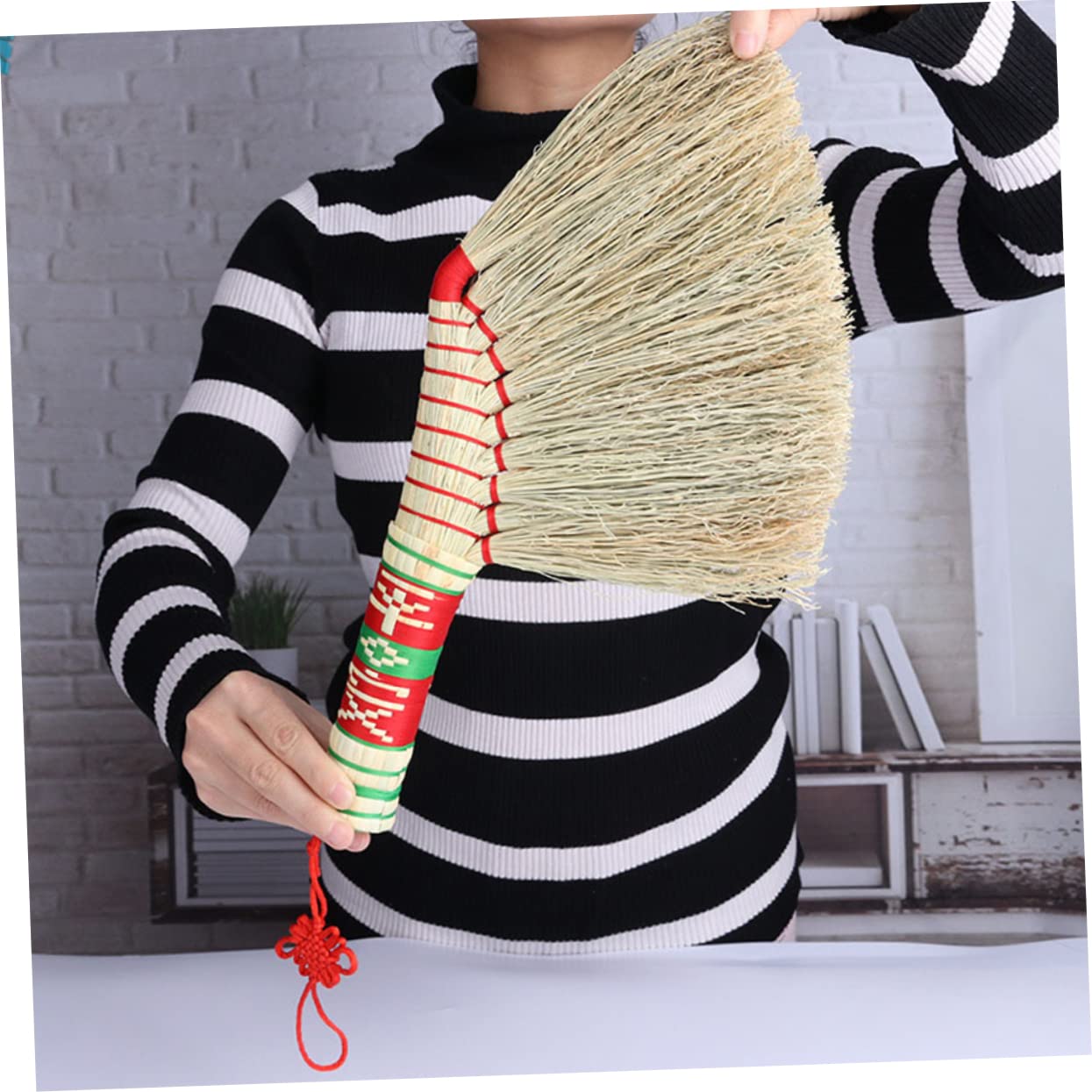 Healeved 2pièces Broom Woven Style Chinois pour Nettoyage De Maison Balai à pour Bureau Et Voiture Outil Pratique De Dépoussiérage Et Entretien Domestique