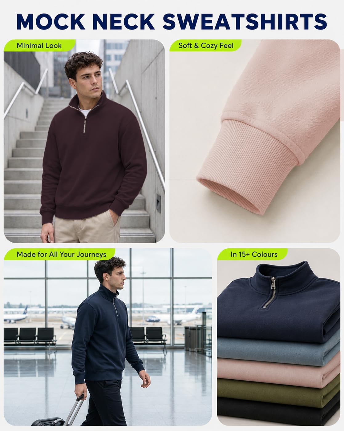 Nobero Moda męska bluzy z golfem | 280 g/m2 bawełna bogaty polar regularny krój bluza z długim rękawem dla mężczyzn | stylowa bluza zimowa na co dzień dla mężczyzn