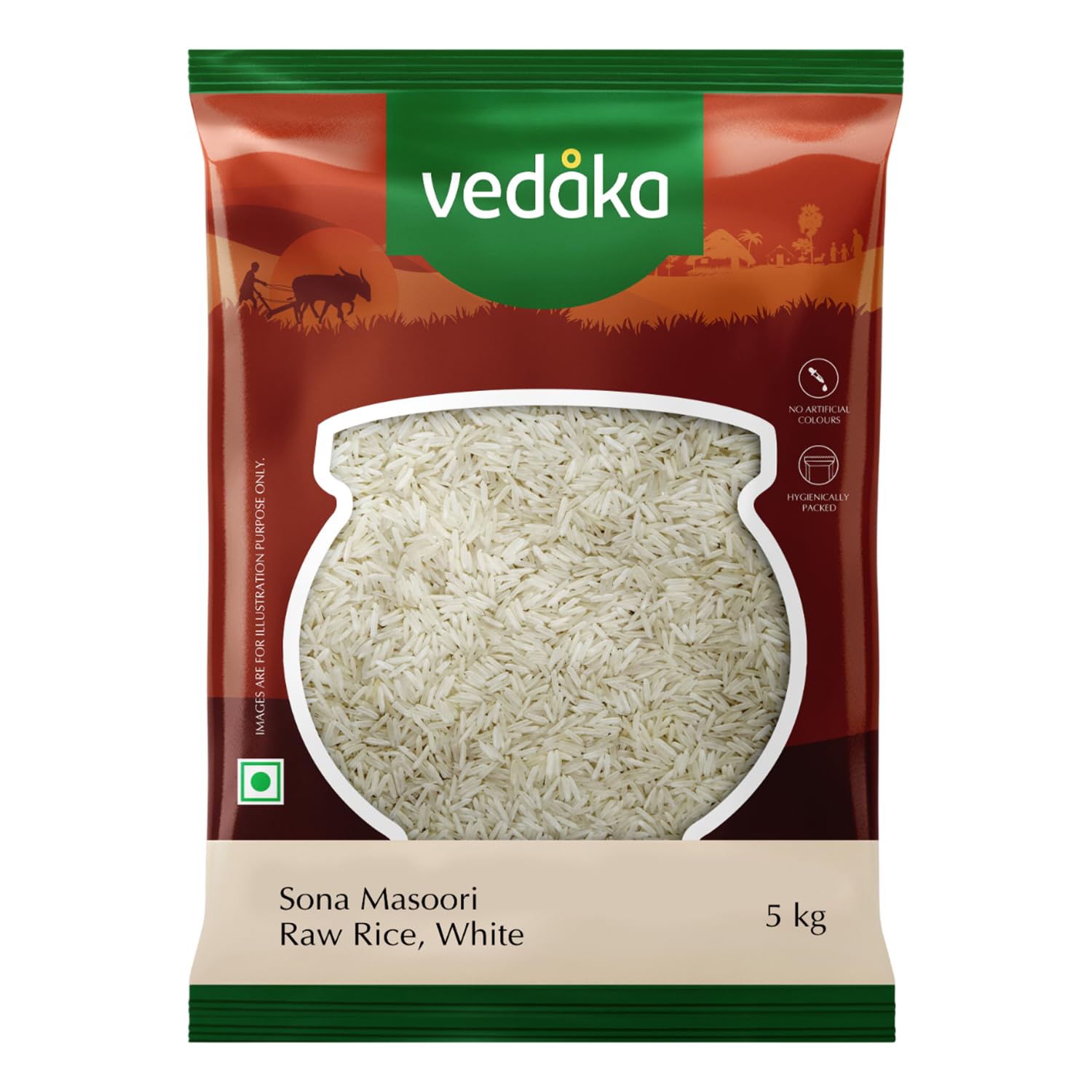 Amazon Brand - Vedaka Sona Masoori Raw Rice, 5Kg, White