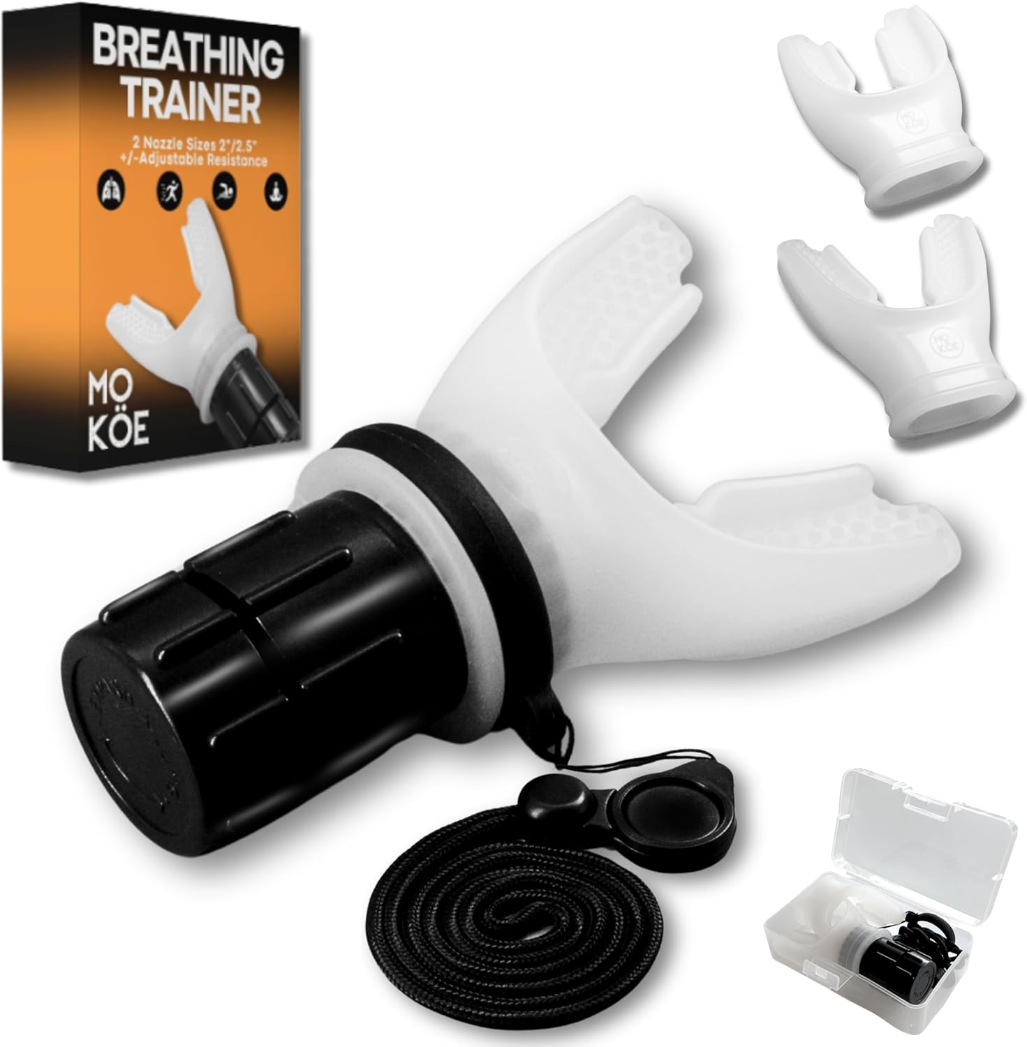 OXY Portable Breathing Trainer with 2 Nozzle Sizes (2″/2.5″) & Adjustable Resistance – Lung Exercise Device for Fitness, Singing, Recovery – Boosts Capacity & Endurance, Compact & Easy to Clean