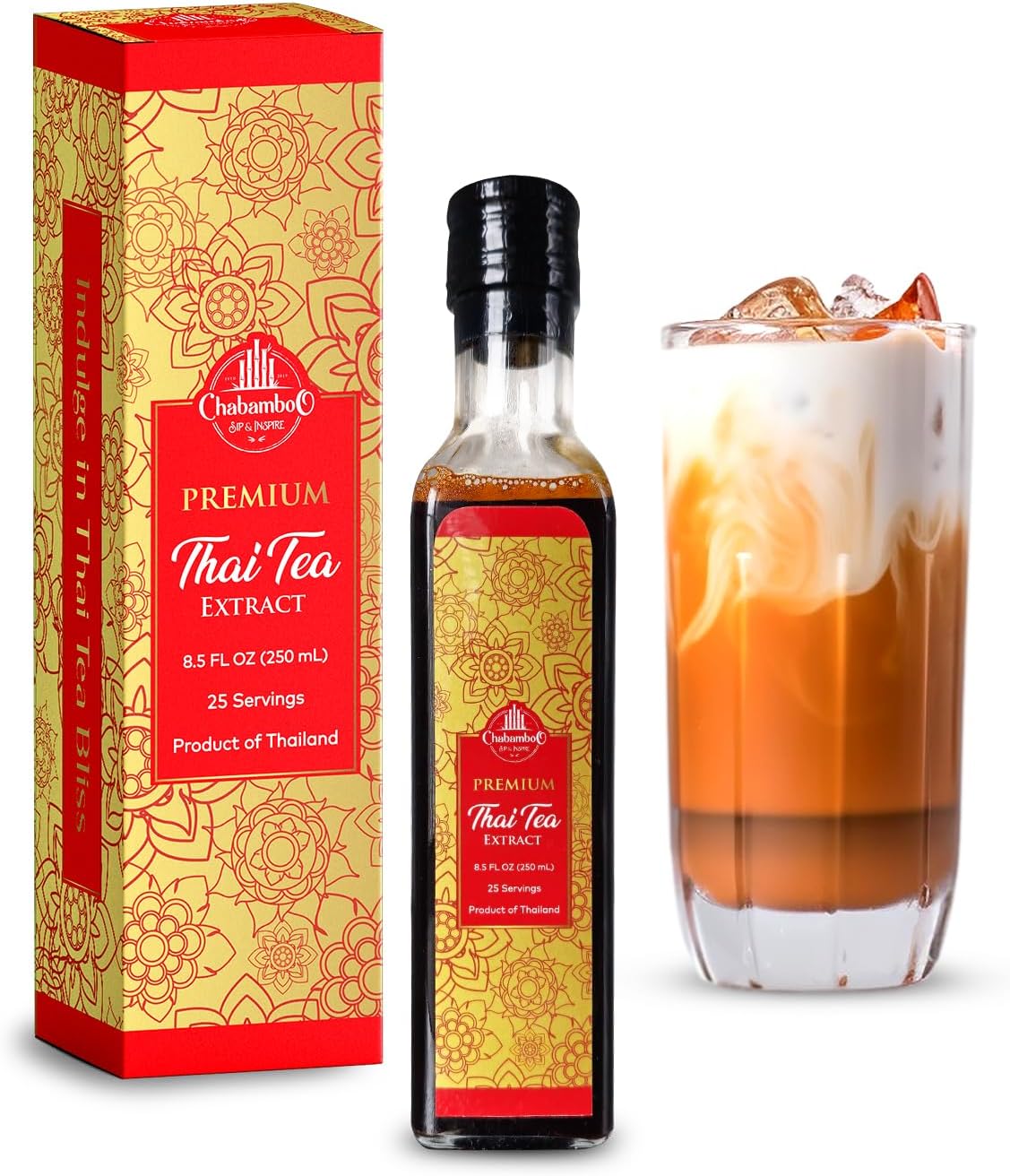 CHABAMBOO Premium Thai Tea Extract - Authentic Concentrate/Syrup - Perfect for Thai Iced/Milk Tea, Bakery, Dessert Recipes