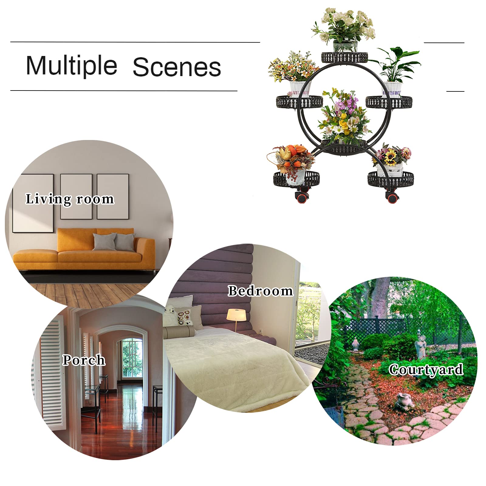 Support Plantes Métal 4 étages Avec Roulettes Kolensa | Déco Intérieur/extérieur Mobile