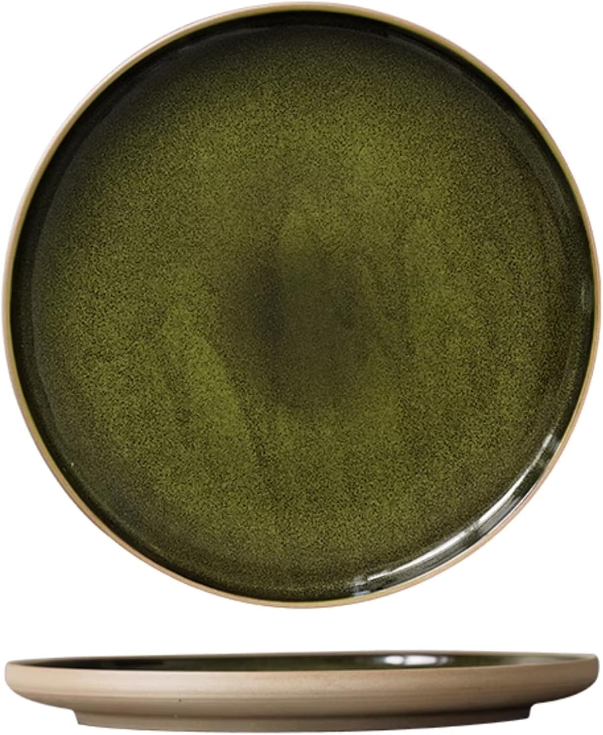 Platos de comedor de porcelana, plato redondo poco profundo para uso doméstico y comercial, plato de cena esmaltado verde de 10.5 pulgadas, ideal para carne y más