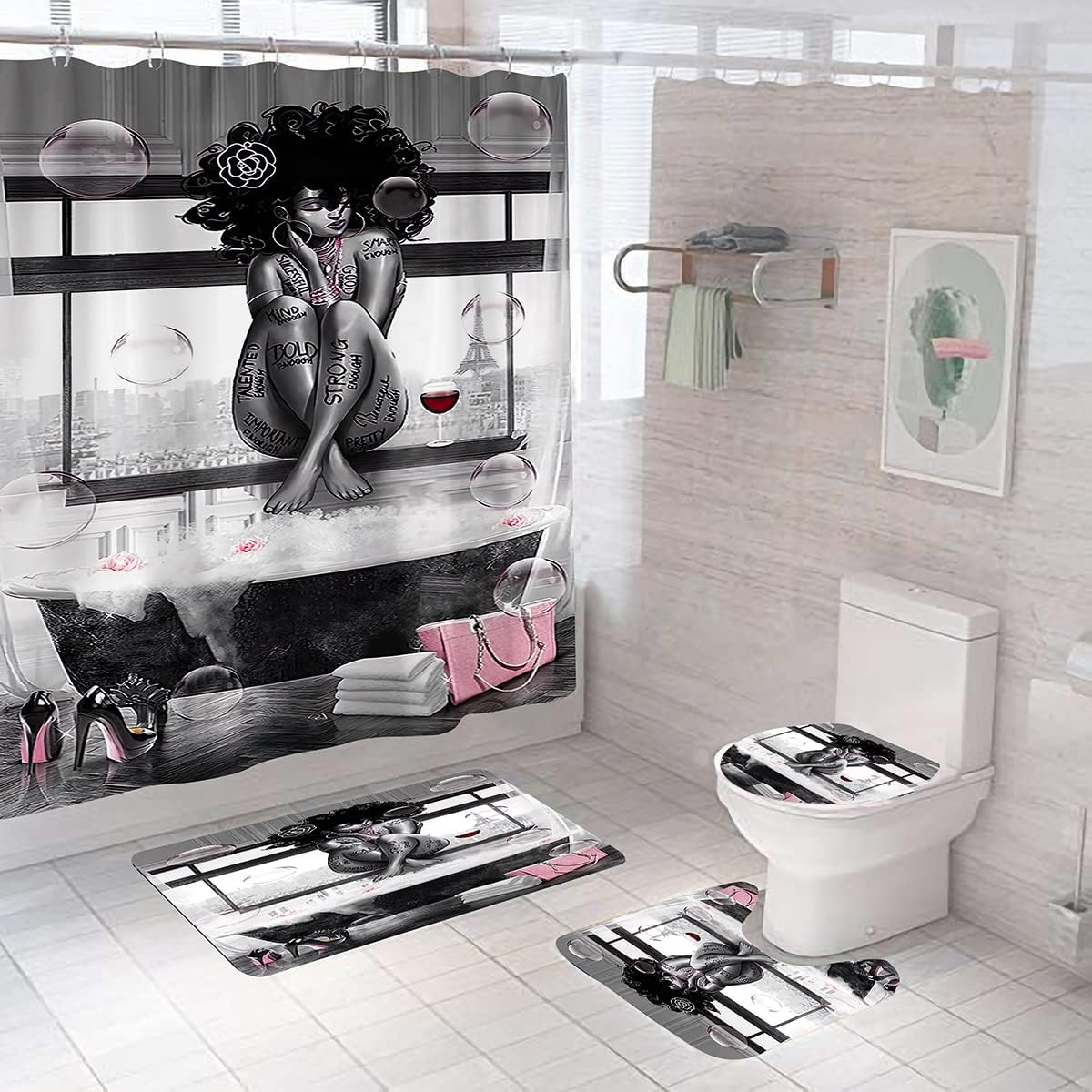KOYI Black Girl Shower Curtain,African American Women Girl