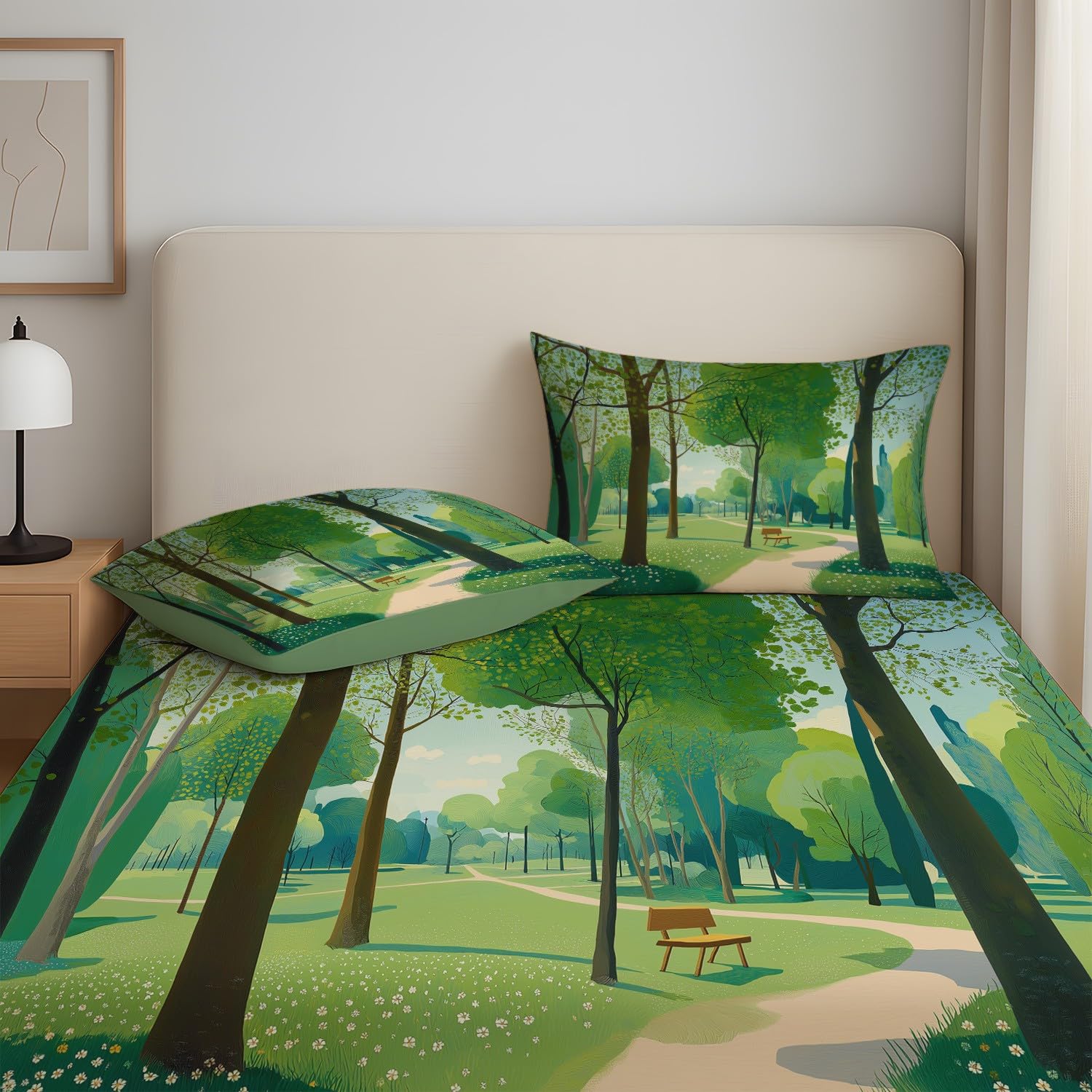 Kojący Nowoczesny Miękki Zestaw Pościeli Słoneczne Rośliny Drukowana Poszwa na kołdrę 160 x 200 x 30 Adult Park Trail Trwała Hipoalergiczna Poszwa na kołdrę z poszewkami na poduszki
