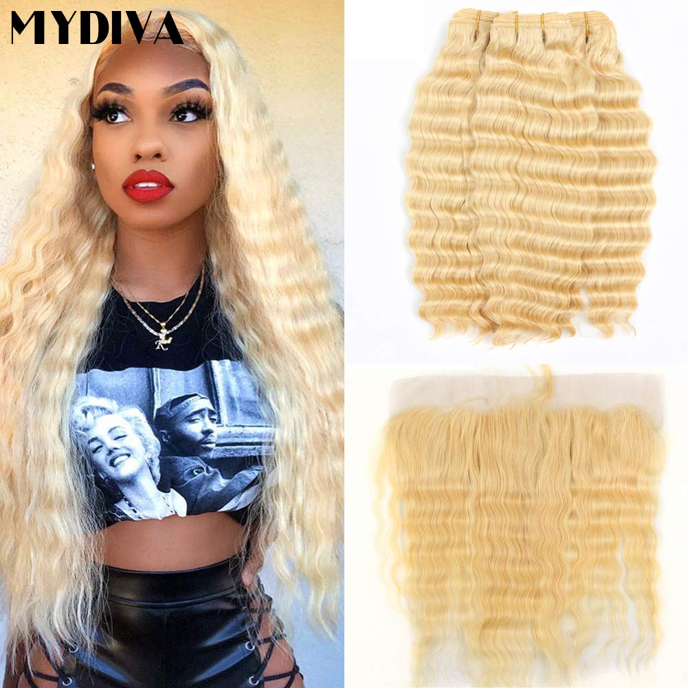 Mydiva Hair Deep Wave 613 Blonde Human Hair With Frontal