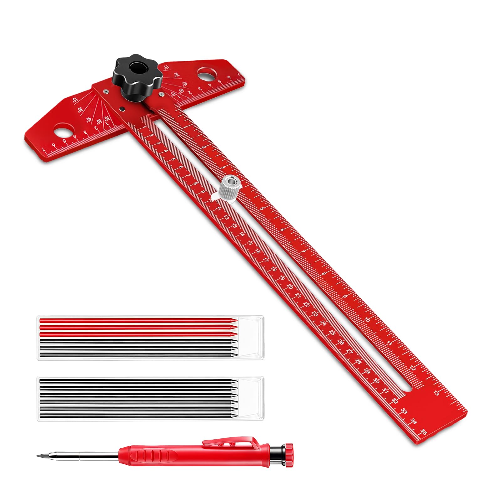 Flintronic Aluminum Alloy Sliding T-Square, Precision Angle Adjustment Line Drawing Aid with Carpenter Pencil, Multi-function Woodworking Tools for Measure Angles, Position, Draw Lines
