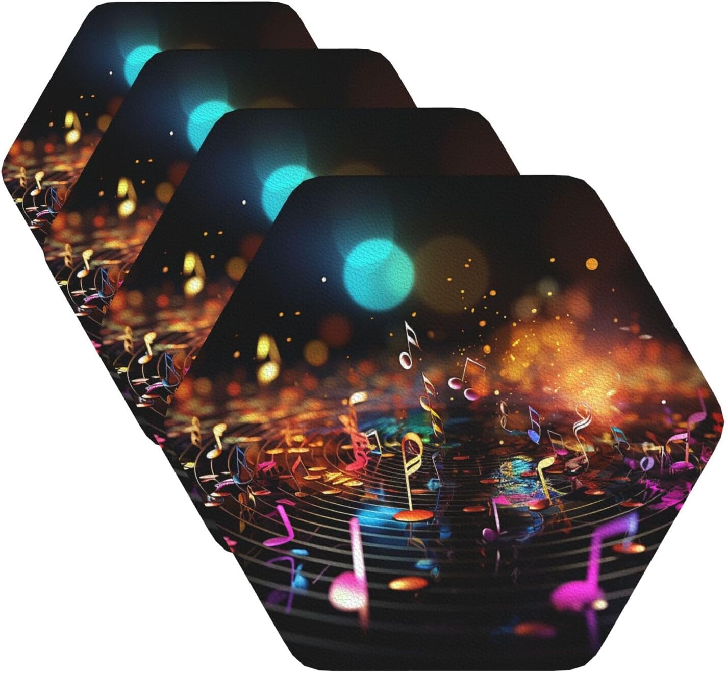 Coasters for Drinks Set of 4 Leather Tea Cup Coaster Drink Coasters for Cup Kitchen Bar Home Decor Housewarming Gift Colorful Music Notes