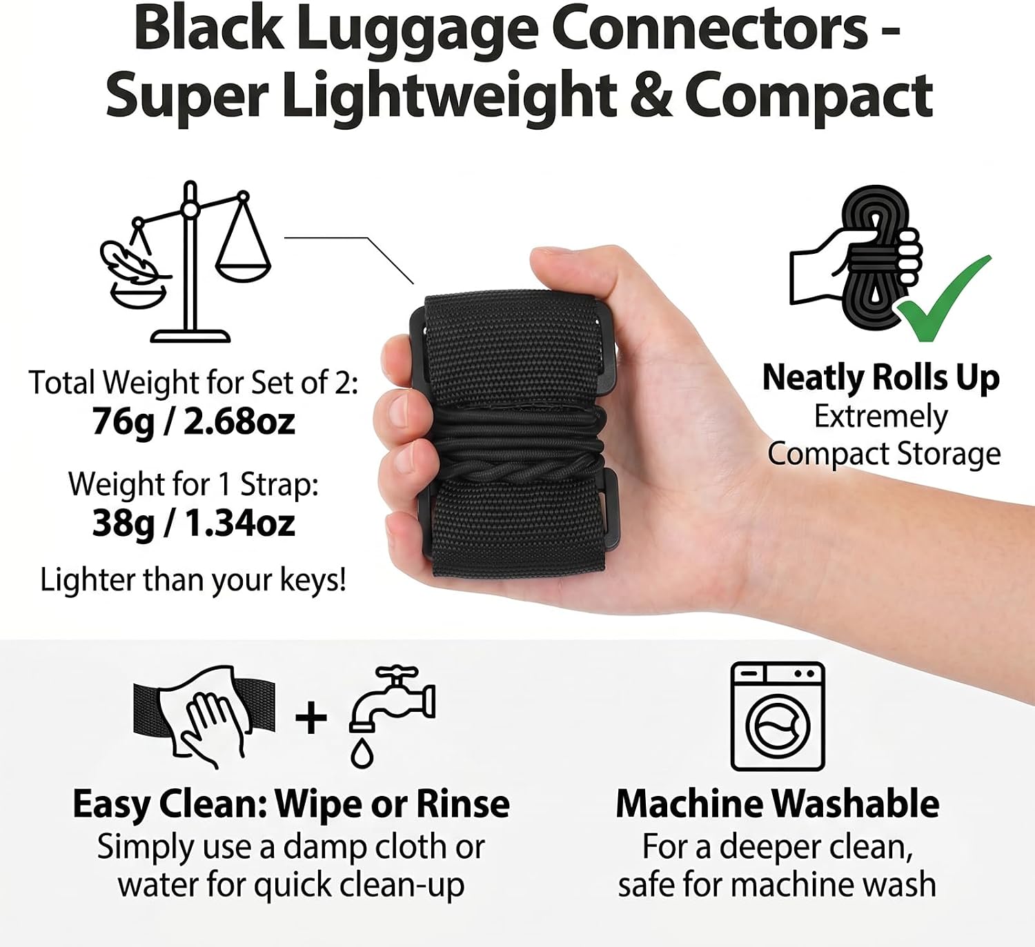 3Pcs Luggage Straps for Suitcases, Adjustable Luggage Connector Straps to Connect Two Suitcases for Secure Carry On & Travel Essentials