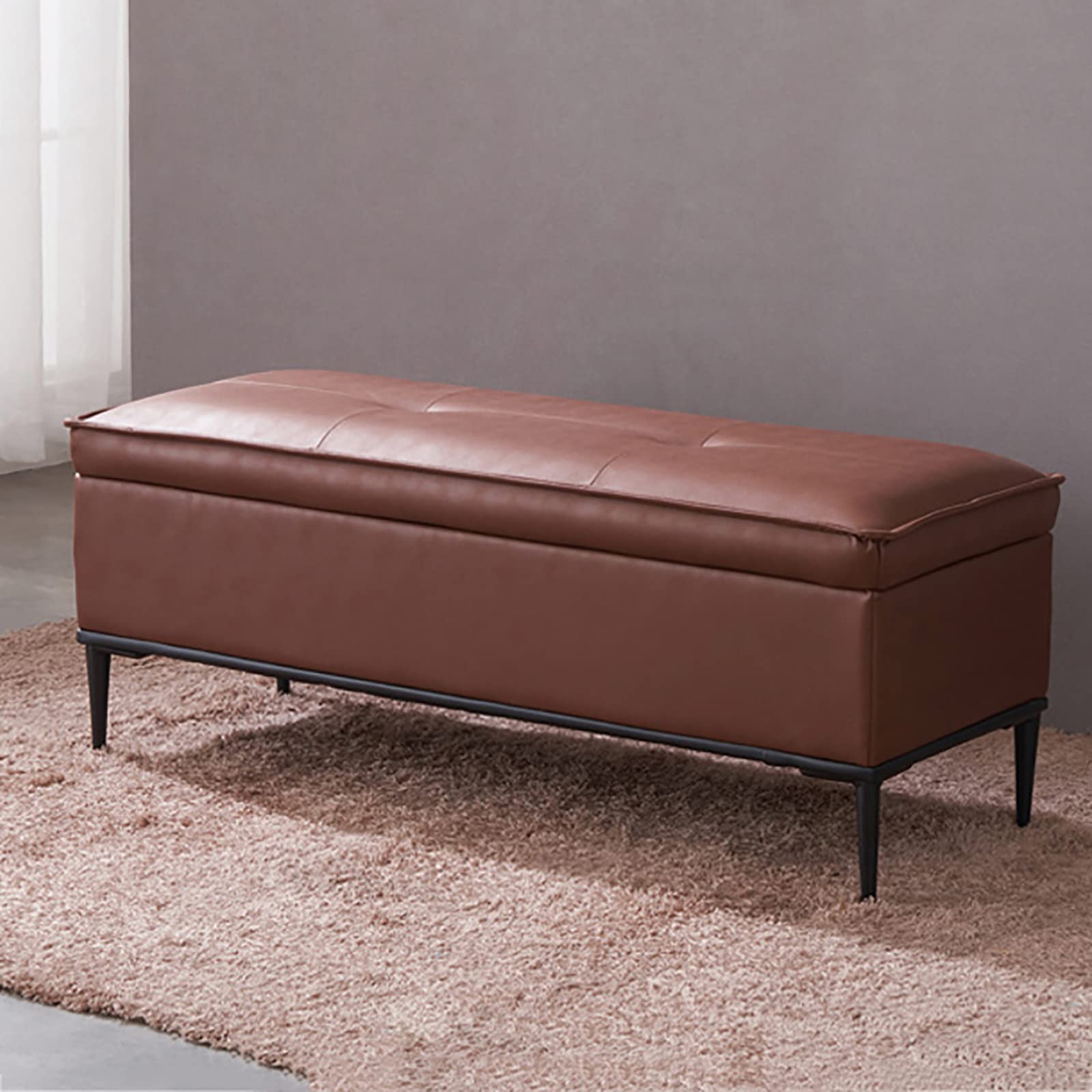 Banc de lit en similicuir contre le désordre de la chambre avec coffre de rangement moderne