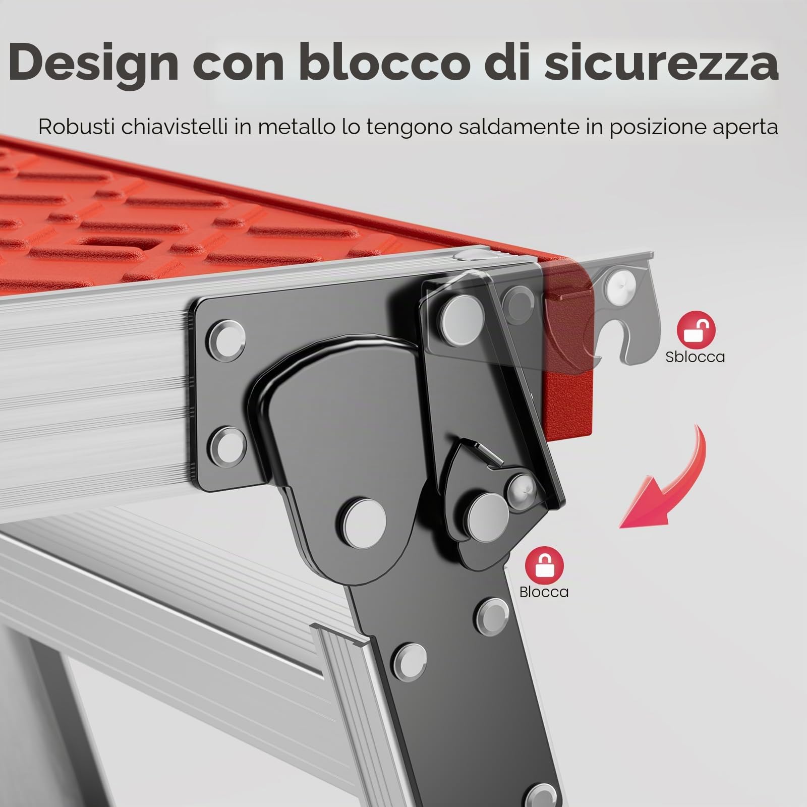 KINGRACK Piattaforma di lavoro pieghevole in alluminio portatile, cavalletti da lavoro antiscivolo con serrature di sicurezza per casa garage, trabattello portata di 150 kg, Argento e rosso