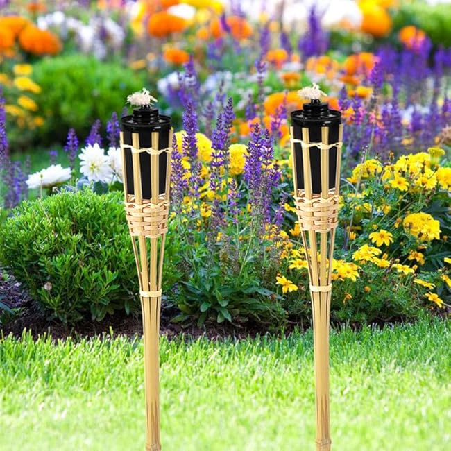 Kisangel 2pcs Refillable Torch Canisters, Replacement Bamboo Torch Canisters with Wicks for Outdoor Lighting Garden Patio Deck