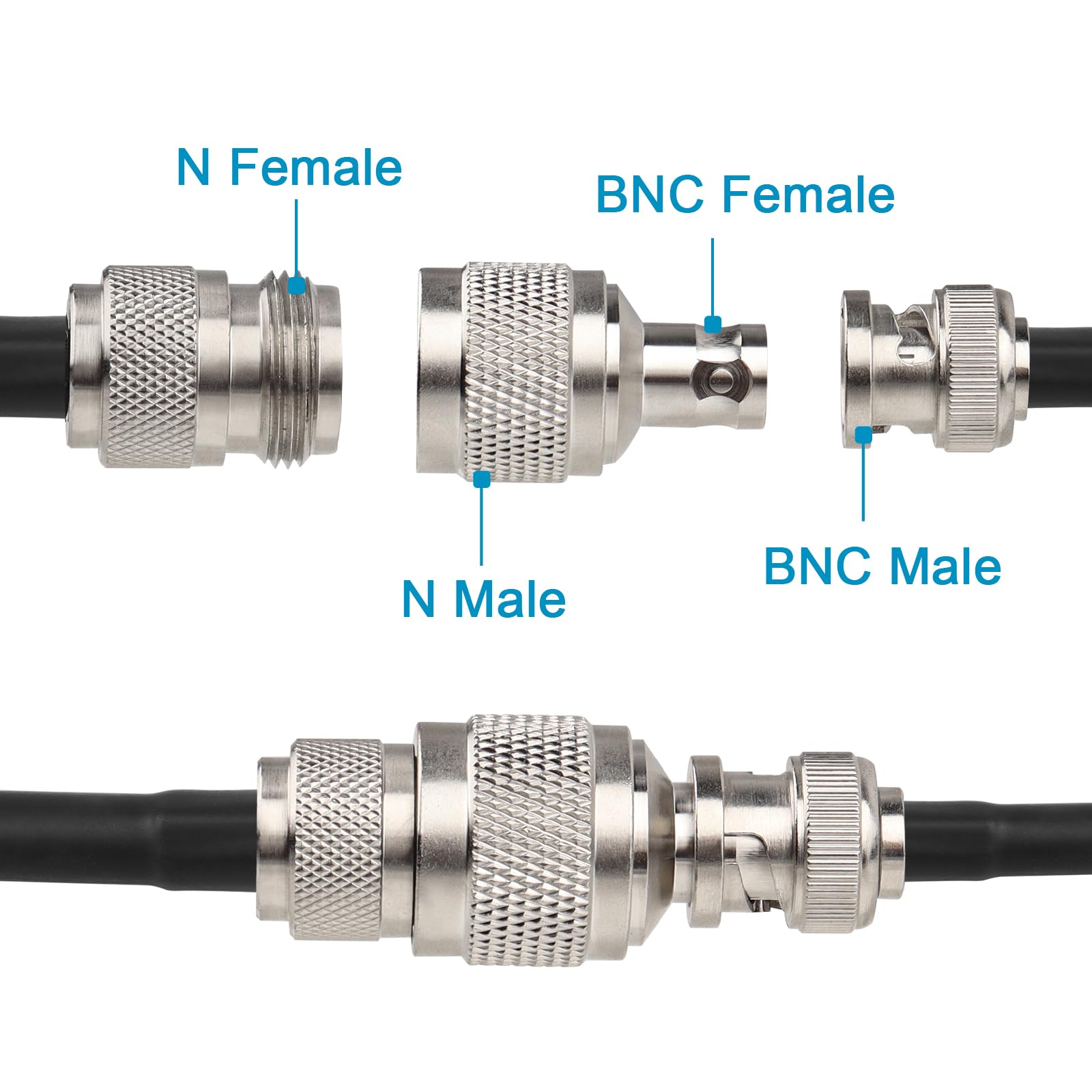 MOOKEEF - Confezione da 6 adattatori N maschio a BNC femmina, tipo N a connettore coassiale BNC, 50 Ohm