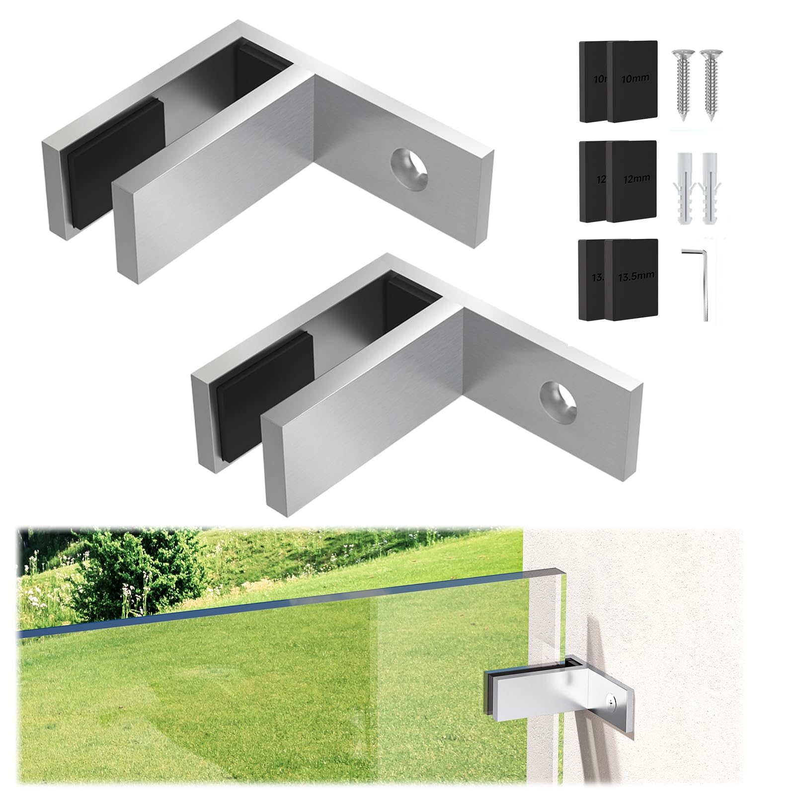 Gyykzz2 Pack Railing Wall to Glass Clamp, F Shape Stainless Steel T304 Bracket for Indoor & Outdoor, Brushed Finish Railing Glass Clip Holder for Fence, Balustrade, Balcony Deck