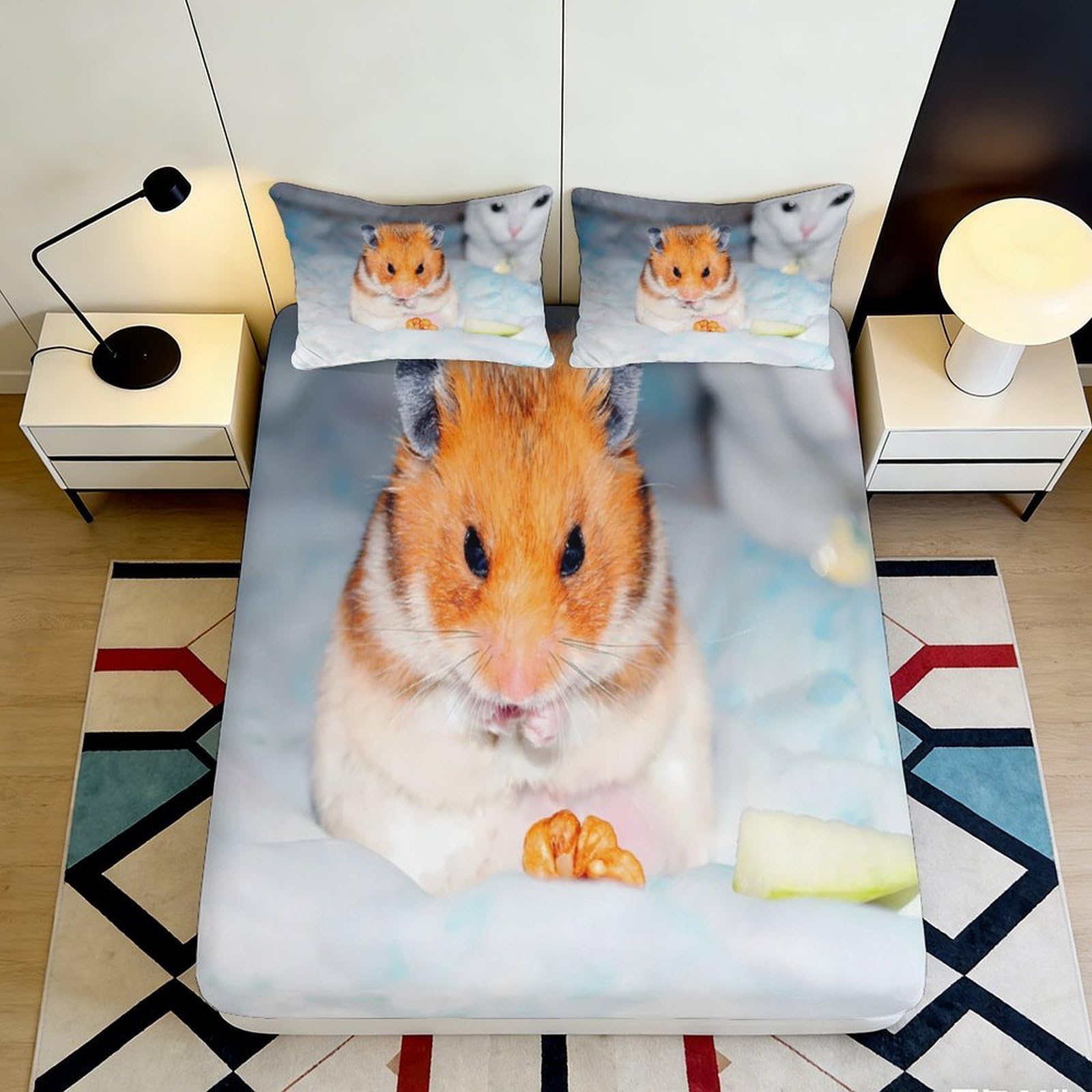 3D Printed Hamster Pet Animal Fitted Sheet Microfiber Non-Slip Mattress Cover for Bedroom Dorm Decor Protector 140x200x25cm