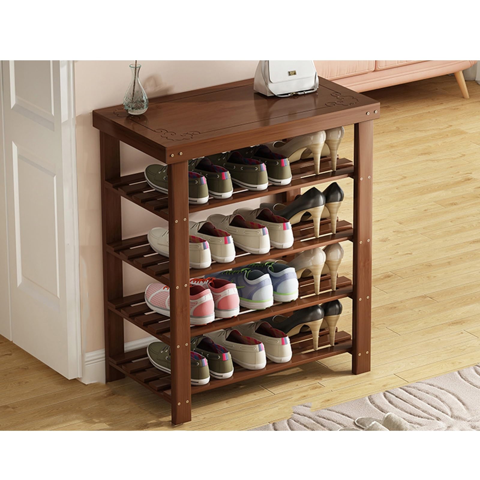 MSHGSKU Stylish Wooden Shoe Rack Bench Entryway Storage nizer for Hallway & Living Room Multi Functional Shoe Storage with Comfortable Seating (70x26.5x79cm)