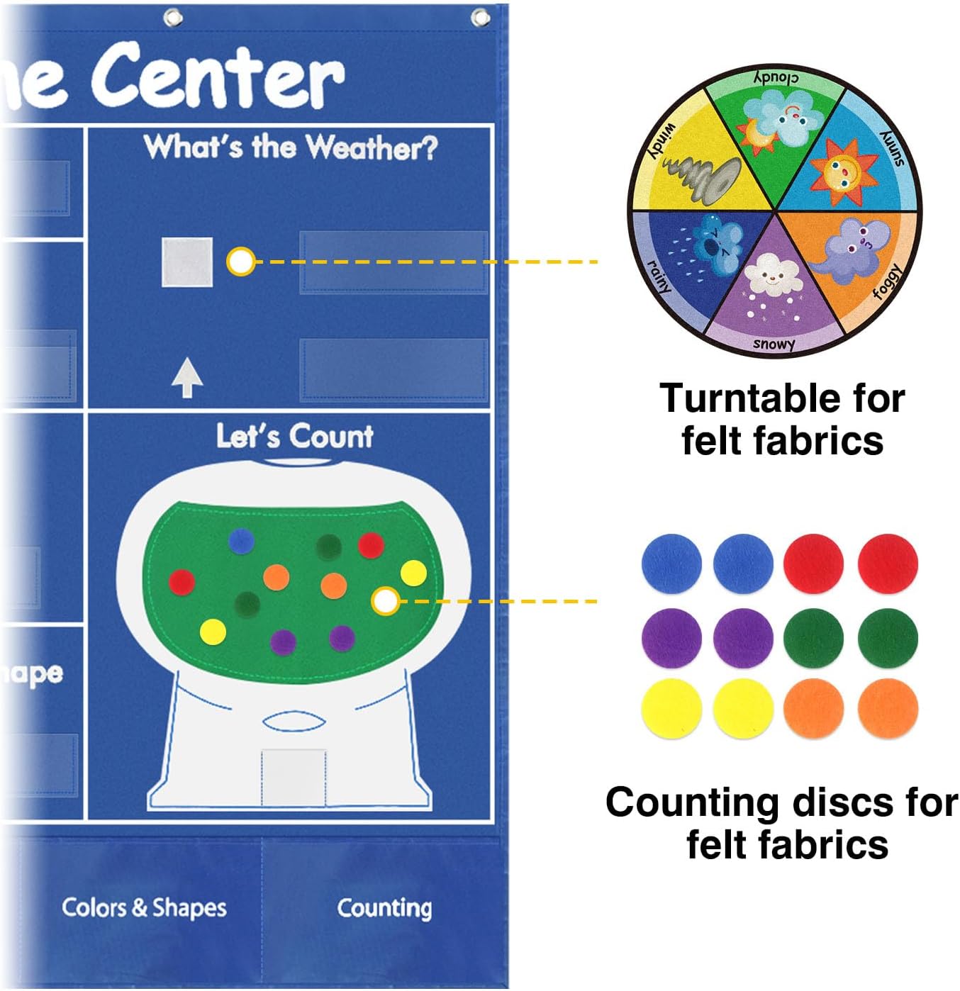 Circle Time Learning Center, Teaching Shape Circle Time Pocket Chart with 221 Cards, Educational Pocket Chart Teaching Materials, Learning Calendar Weather Counting Letter Color Shape etc