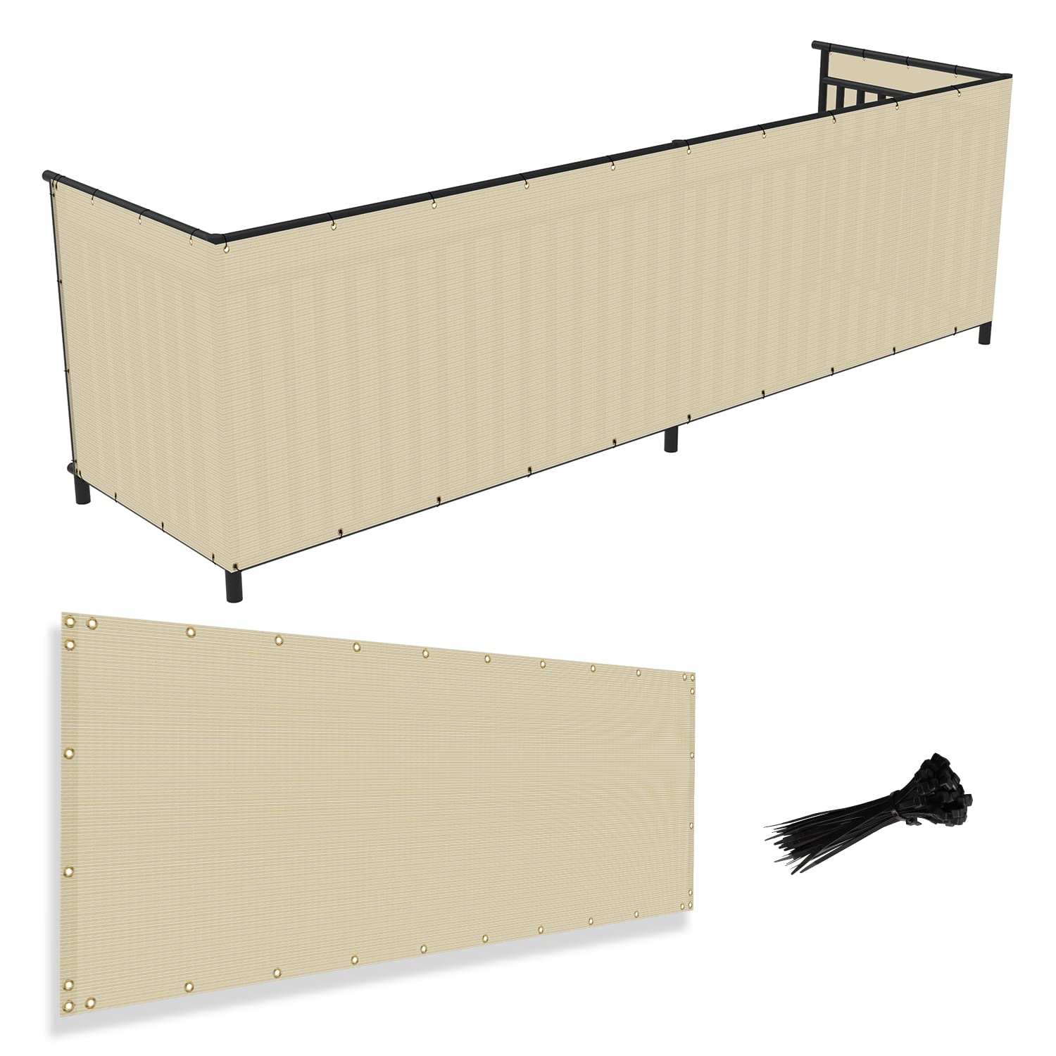 AwnPro 3' x 12' Balcony Privacy Screen Fence Cover UV Blockage Windscreen Fencing Weather-Resistant Shield Breathable Fabric for Decks, Patios,