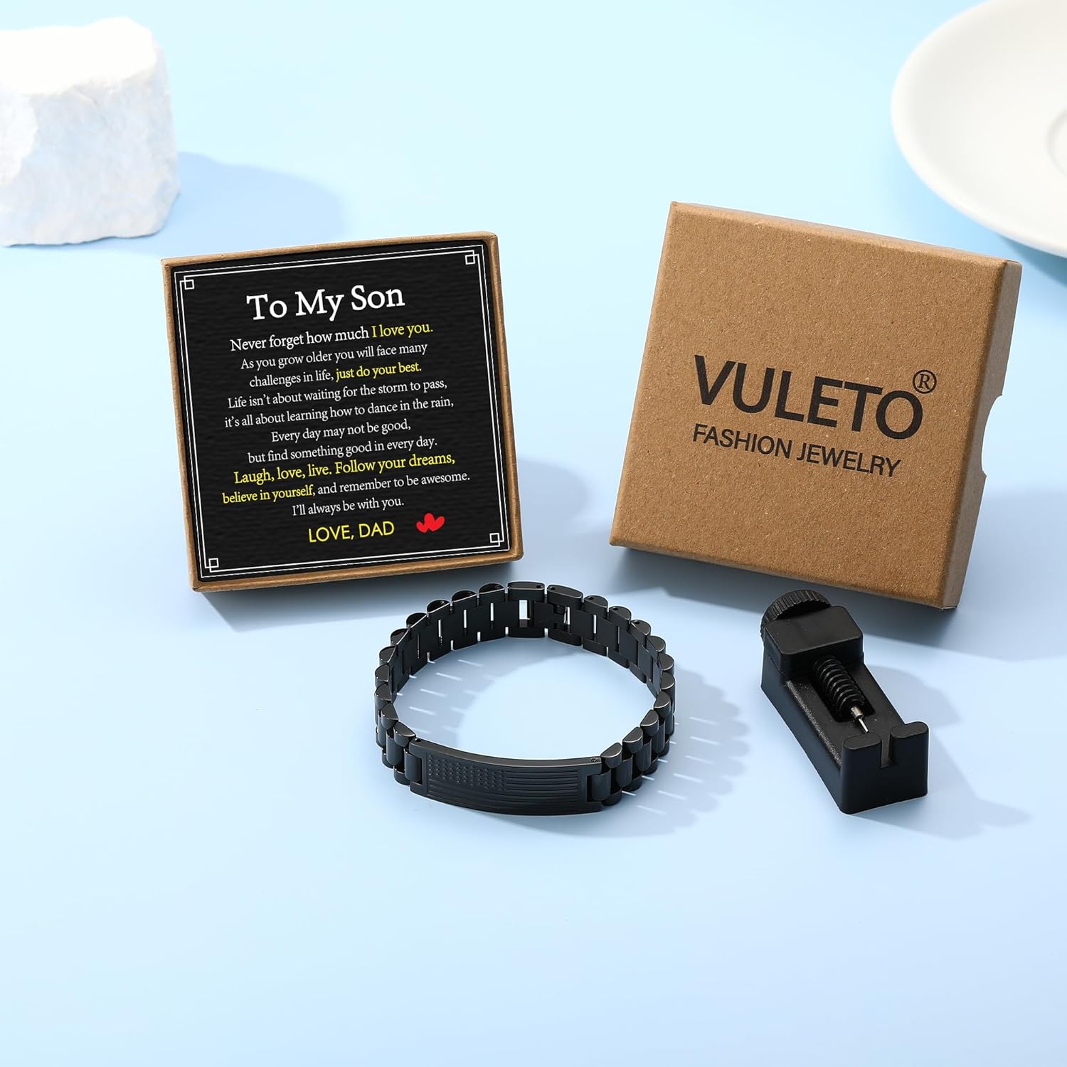 VULETO To My Man ボーイフレンド 夫 兄弟 息子 ブレスレット ギフト ステンレススチール アメリカ国旗 ウォッチ