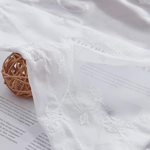 Miniatura 7 de Lazzzy Cortinas blancas para puerta francesa, con bolsillo para barra, con bordado floral, cortinas semitransparentes para dormitorio, sala de