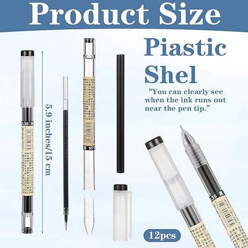 Miniatura 4 de 12 bolígrafos japoneses de tinta de gel negra de 0.014 in, punta extra fina, punta rodante, punta fina, escritura suave para diario, oficina,