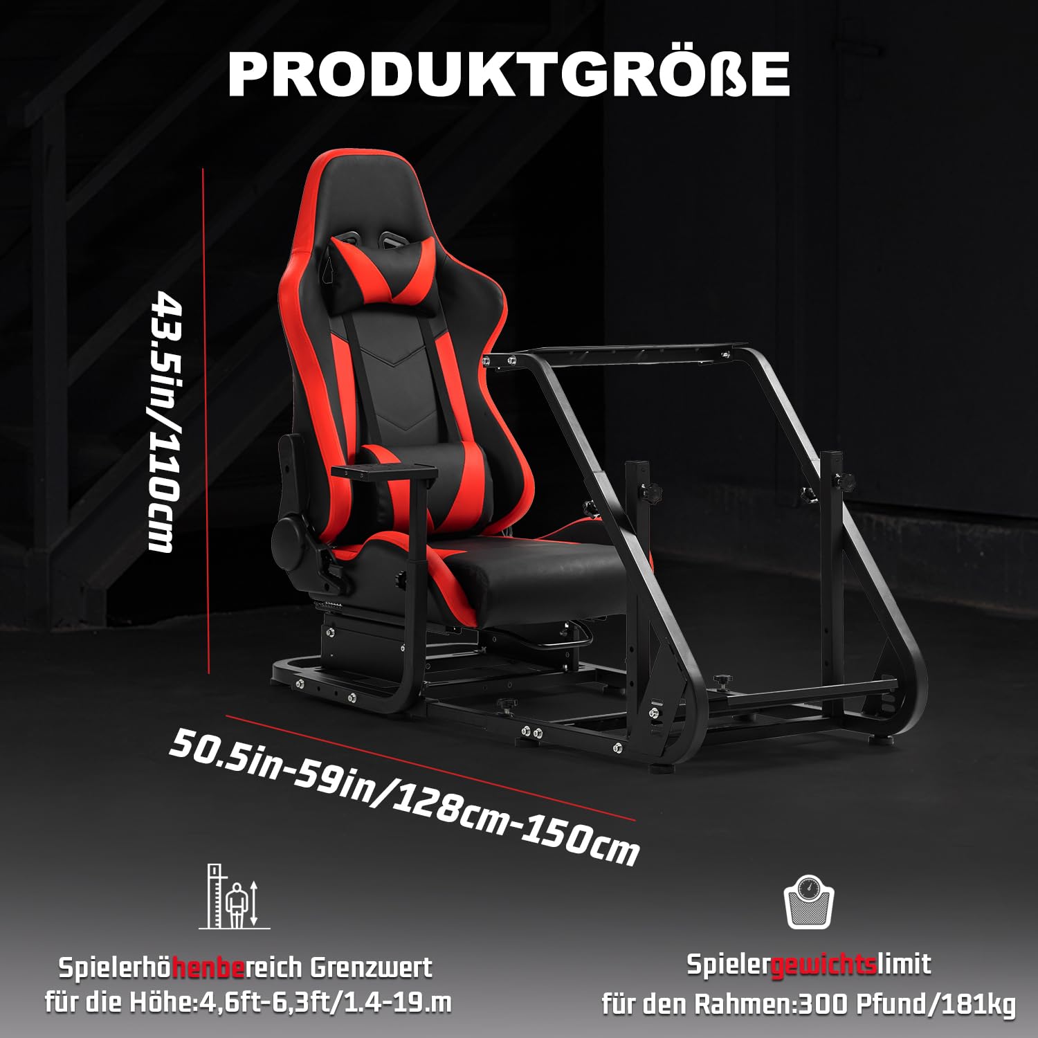 Dardoo Racing Simulator Cockpit mit rotem Sitz Racing Lenkrad Ständer Passend für Logitech G920 G923, für Thrustmaster, für Fanatec Kompatibel mit PlayStation 4, Lenkrad und Pedale Nicht inbegriffen