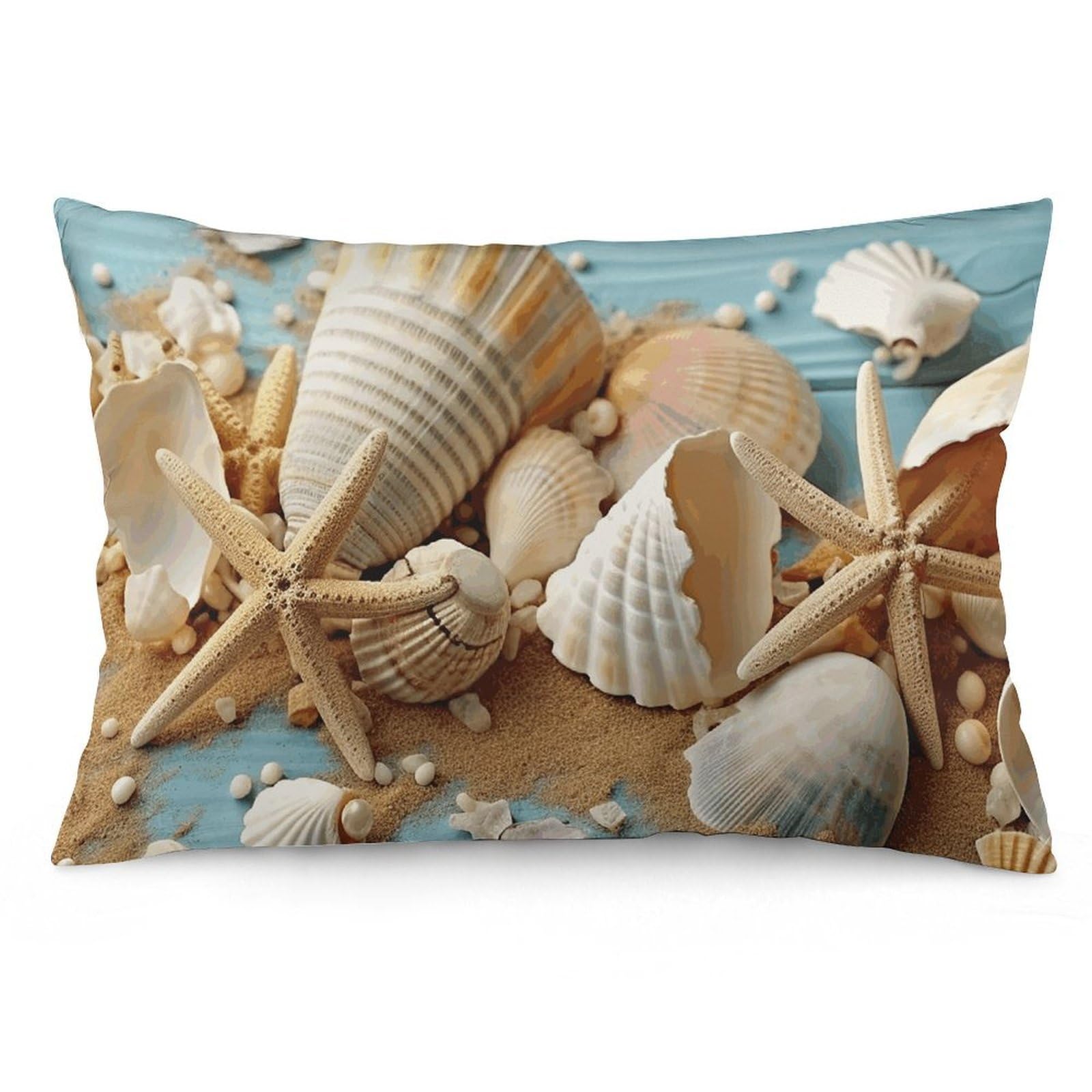 2 Pack Pillow Cases for Hair and Skin, Soft Breathable Pillow Case Covers with Hidden Zipper, Beach Theme Seashells Pillowcase 12 "x20 Pillow Covers for Sleeping Gift