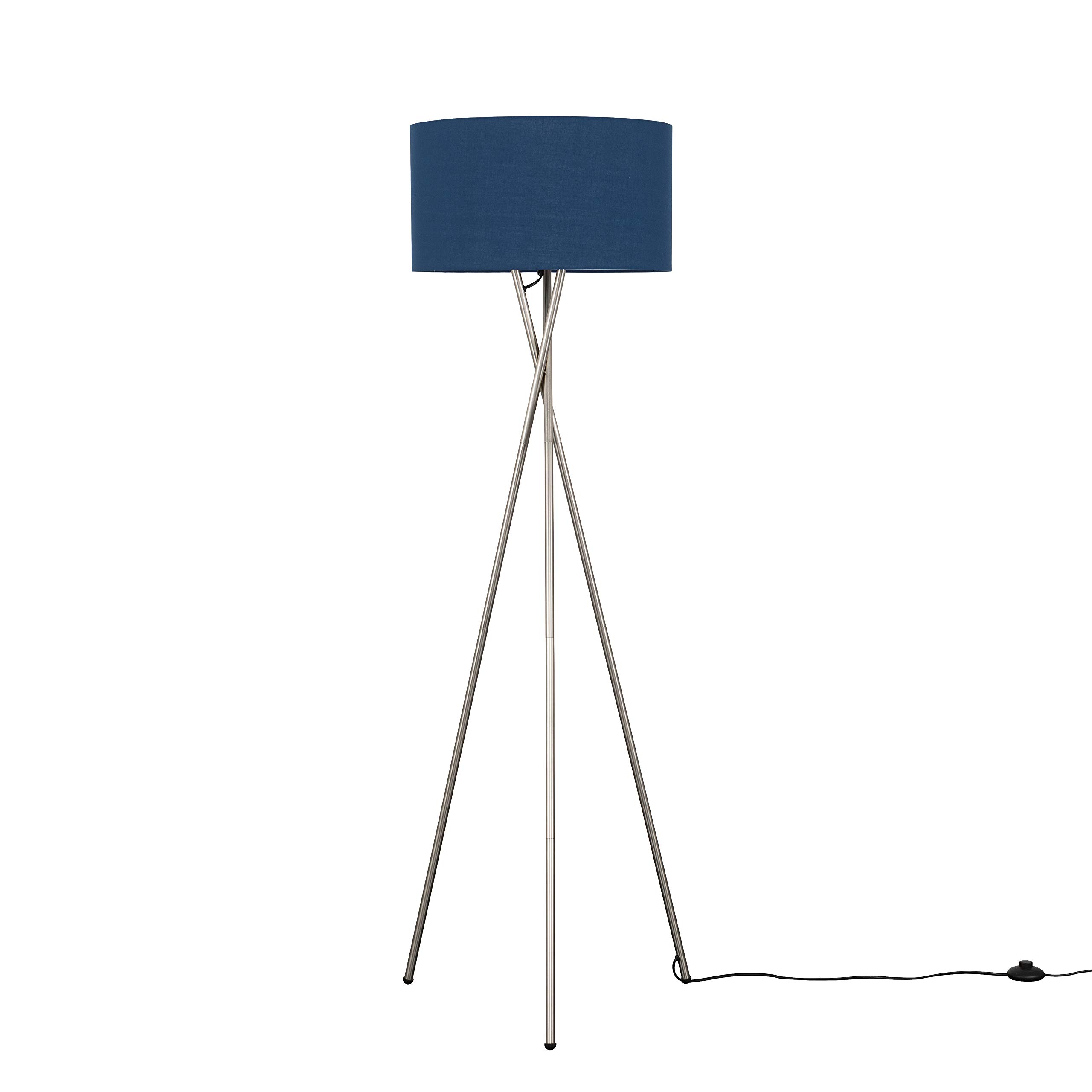 MiniSun | Modern Brushed Chrome Floor Lamp with a Navy Blue Shade | Floor Lamps & Torchieres, Home Décor & Improvement Essential
